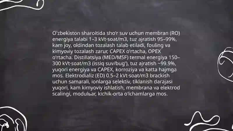 O'zbekiston sharoitida shör suvlarni chuchuklashtirish g'oyasini yaratish Rajabturdiyeva Shirin 4