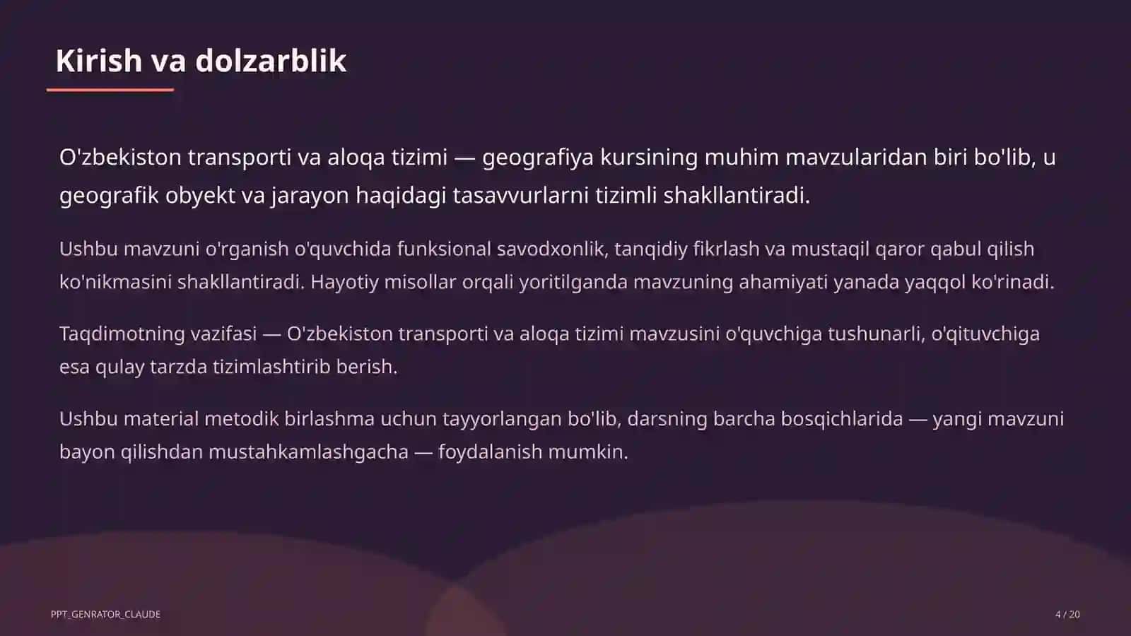 O'zbekiston transporti va aloqa tizimi (9-sinf) 4