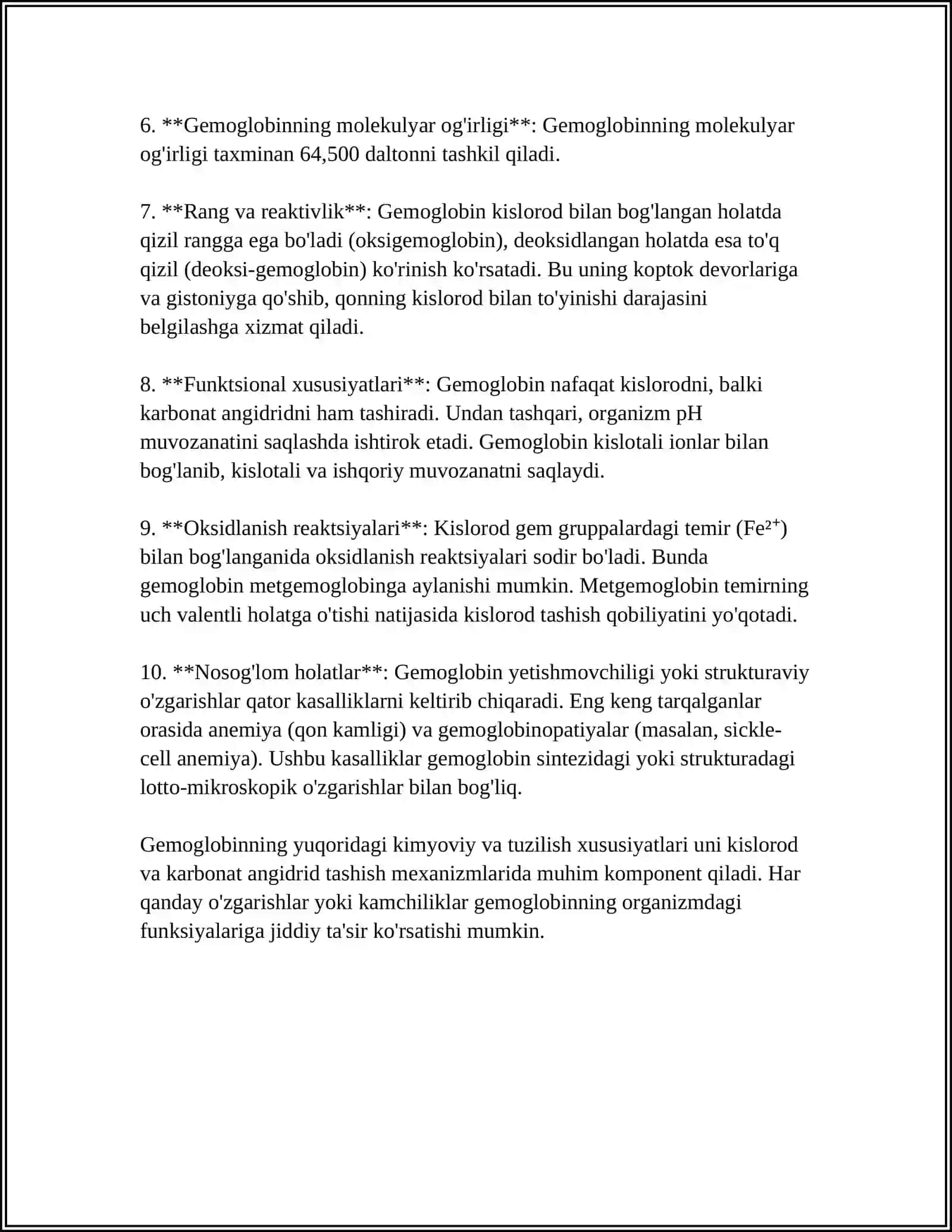 GEMOGLOBIN VA UNING TURLARI. LEYKOTSITLAR, TIBBIYOTDAGI AHAMIYATI 4