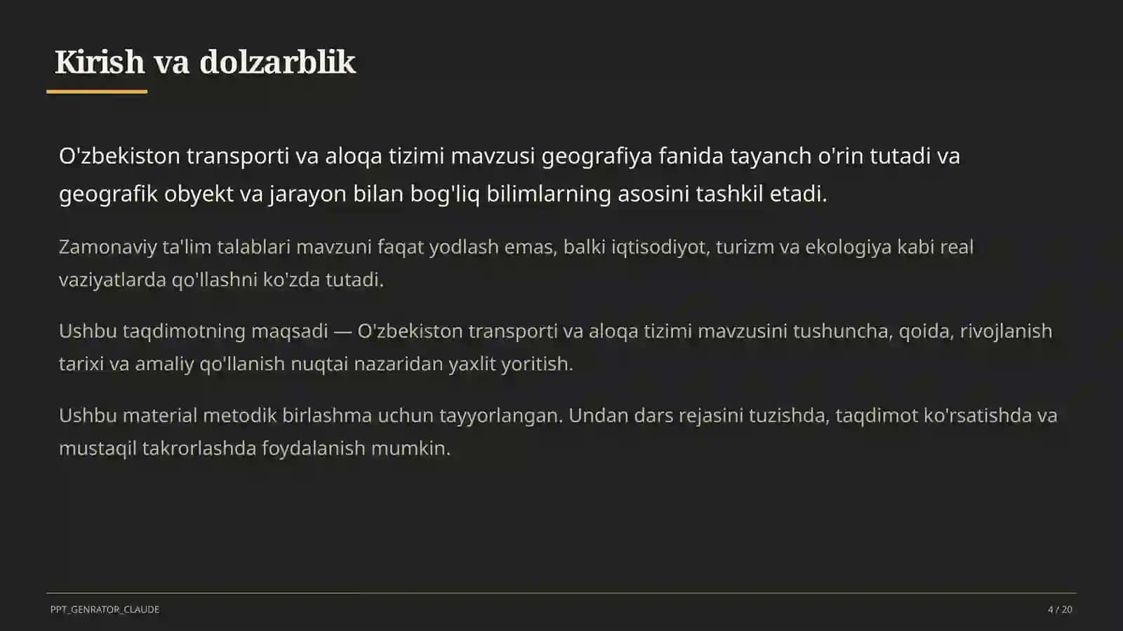 O'zbekiston transporti va aloqa tizimi (9-sinf) 4