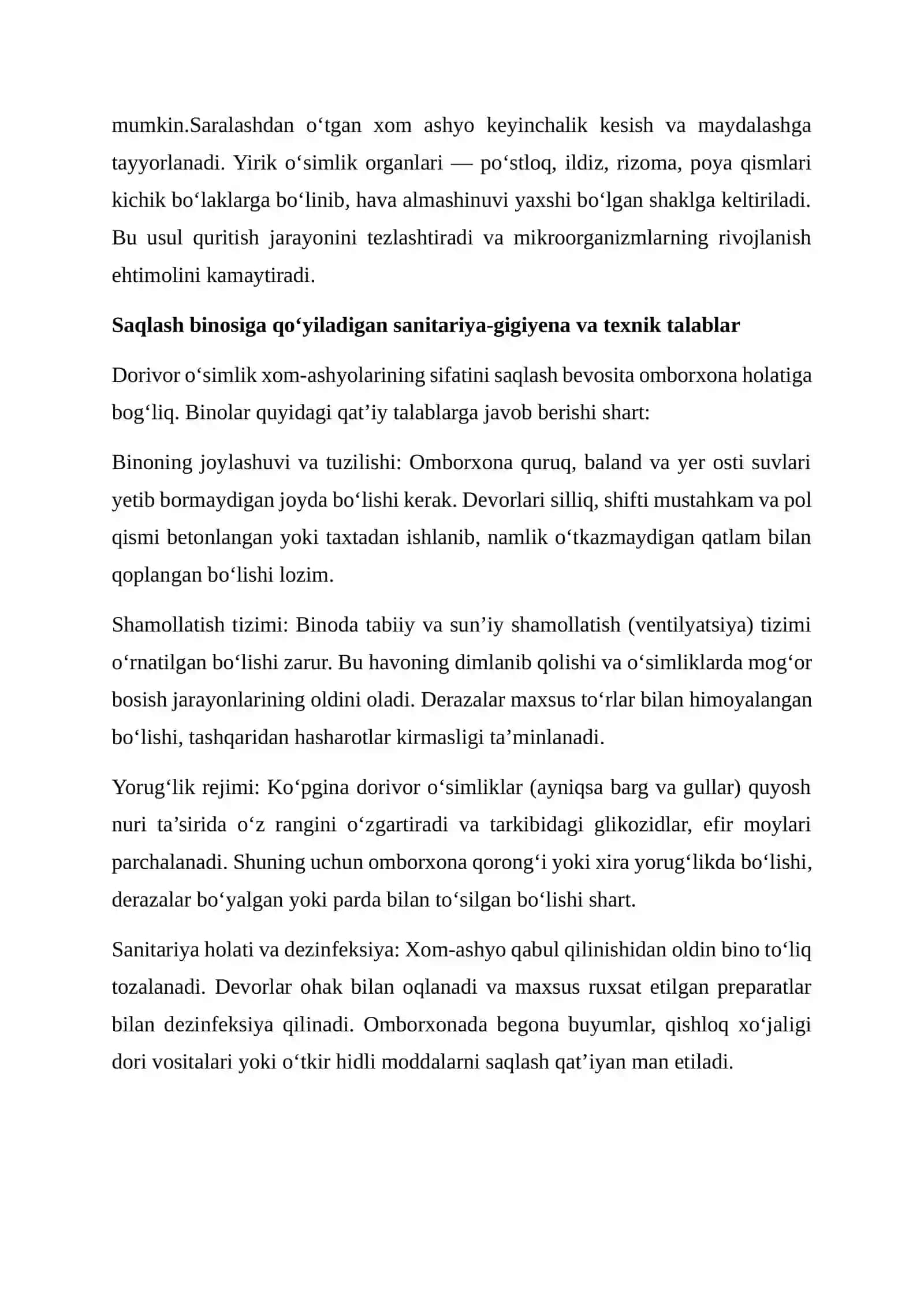 Dorivor oʻsimliklar xom-ashyolarini saqlash chora tadbirlari 4