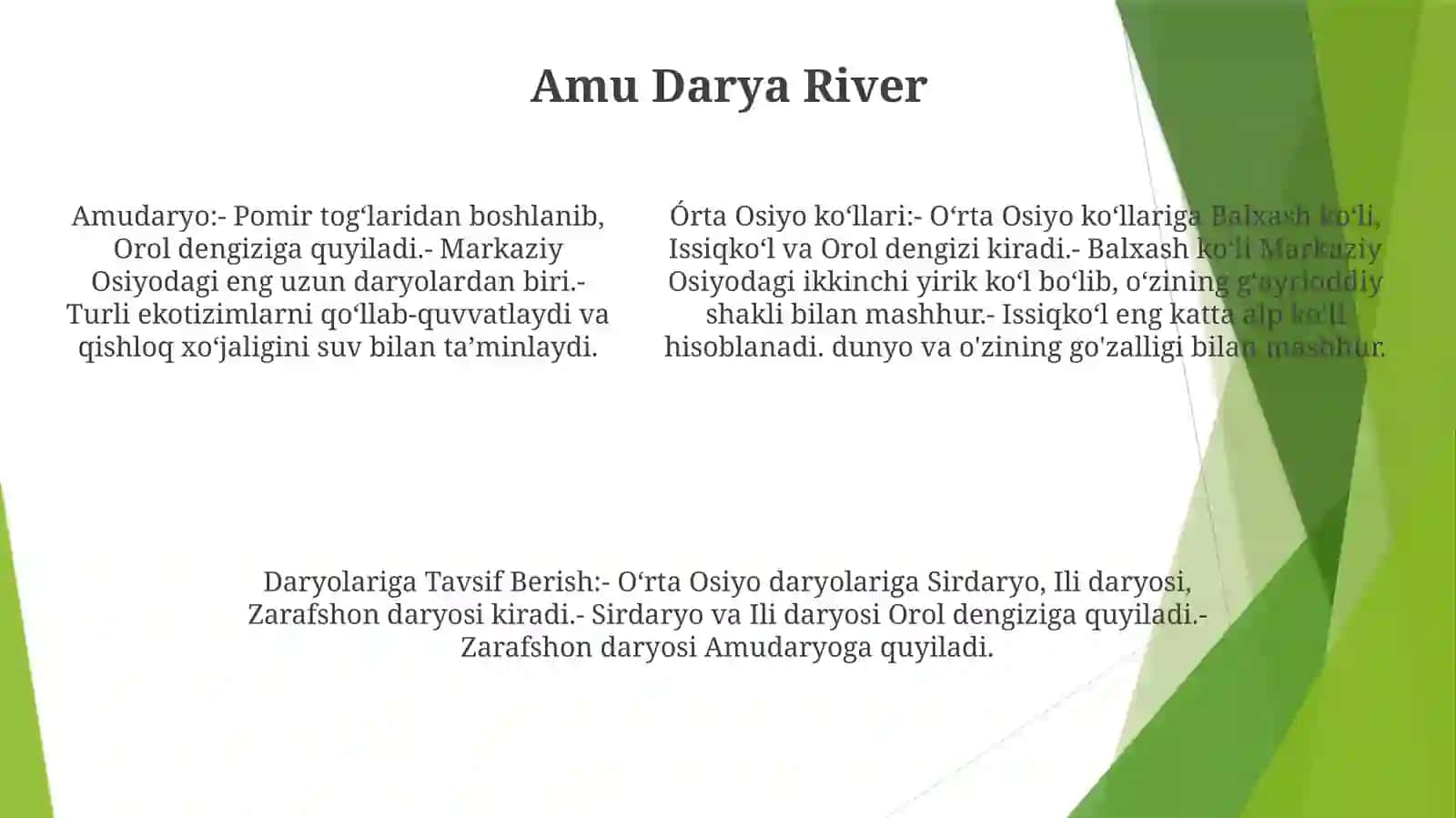 O'rta Osiyo Kóllari Va Daryolariga Tavsif Berish 4