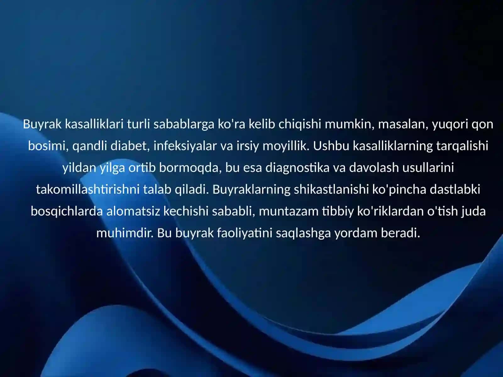Buyrak kasalliklari zamonaviy tekshiruv usullari. Tubulointerstitsial nefropatiyalar. Tizimli kasalliklarda buyraklarning shikastlanishi 4