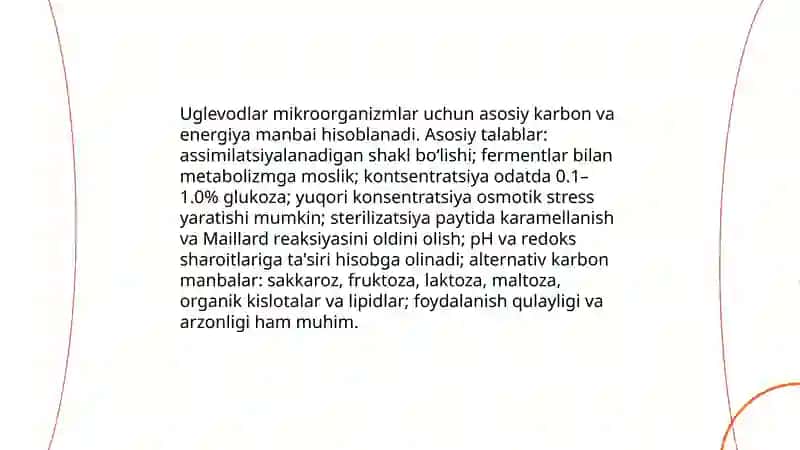 Mikroorganizmlar uchun oziqli muhit, tasnifi va qo‘yilgan talablar 4