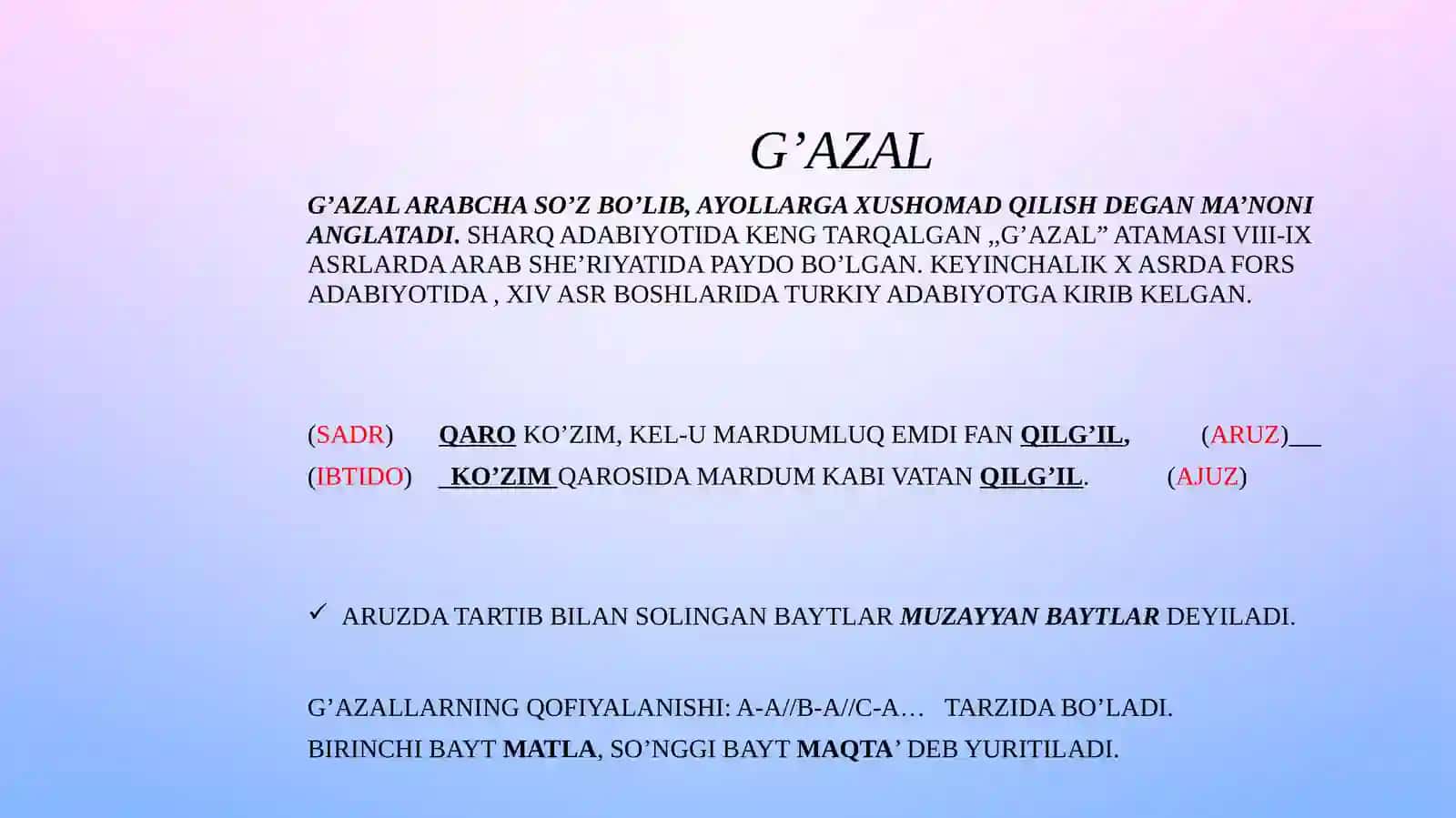 Baytga asoslangan, bandga asoslangan, bayt asosli bandga asoslangan she’r shakllari. 4