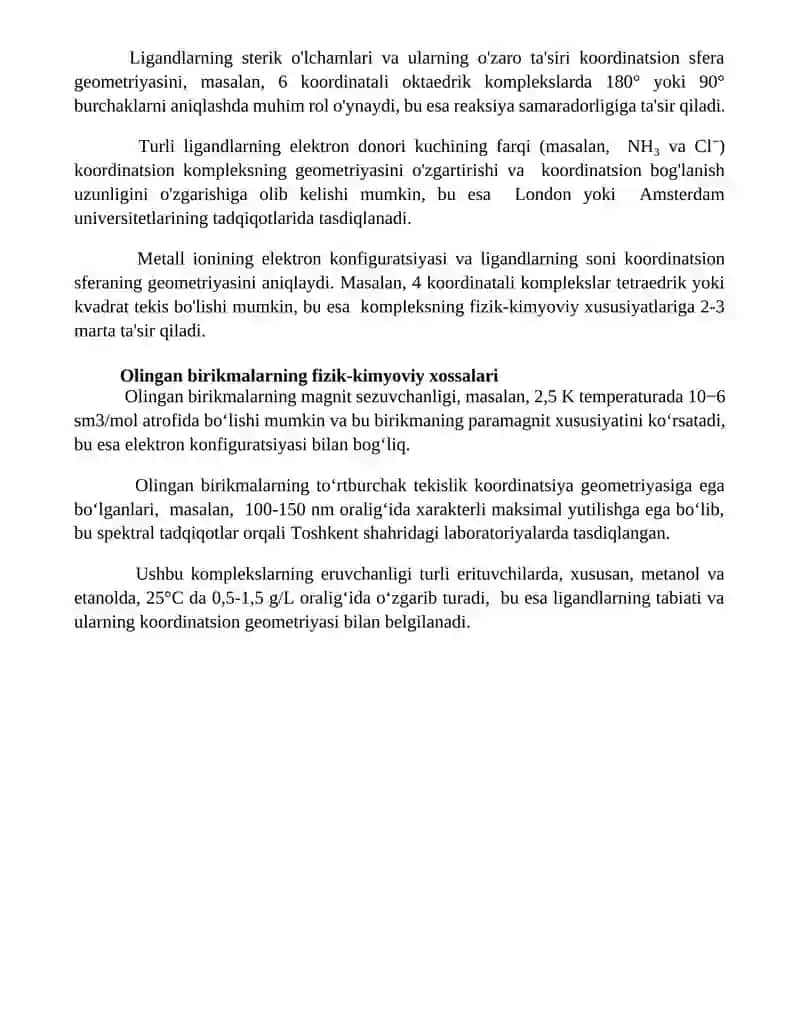 Aralash ligantli koordinatsion birikmalarni sintez qilish usullari 4