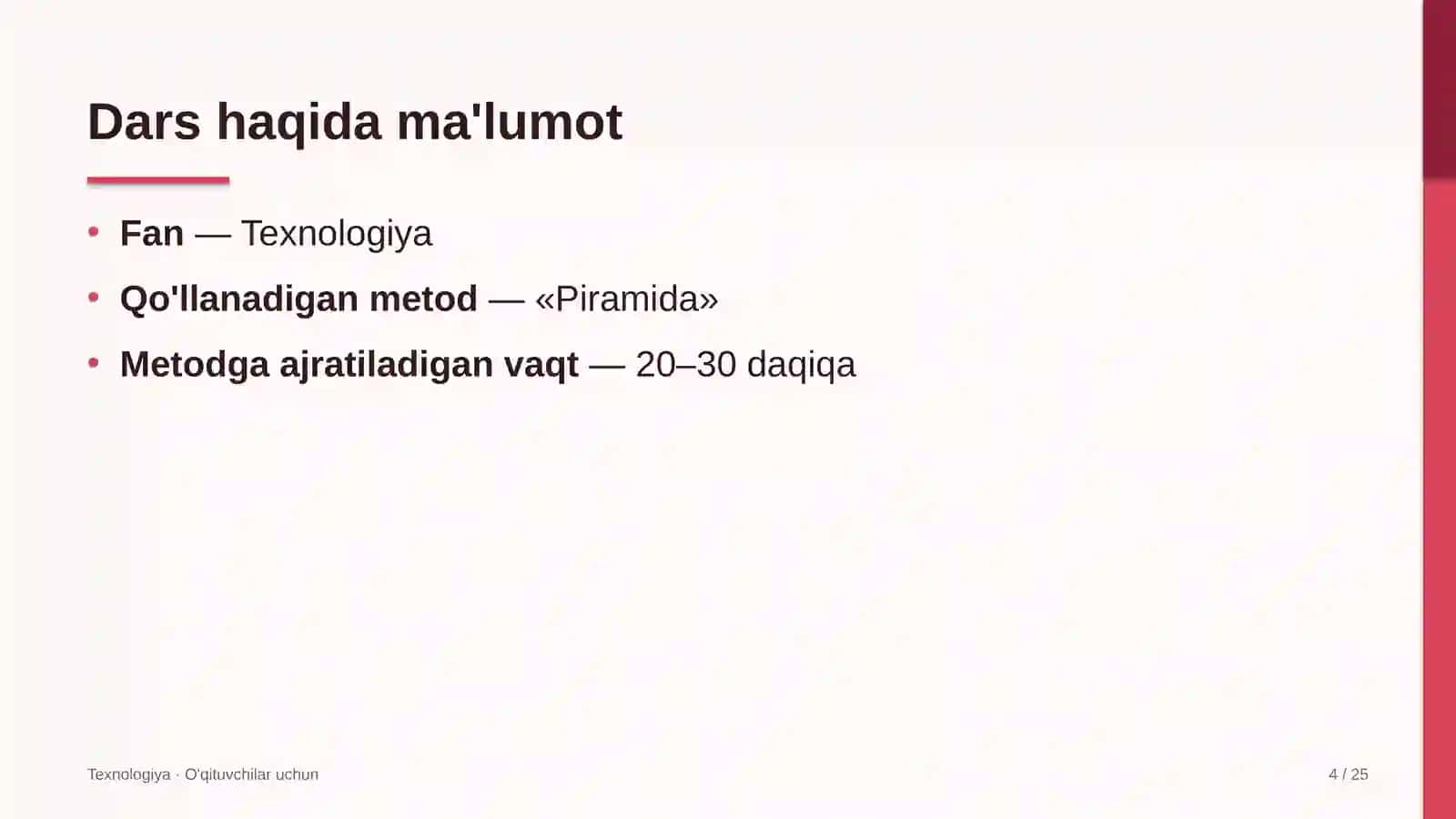 texnologiya darslarida piramida metodidan foydalanish 7675 4