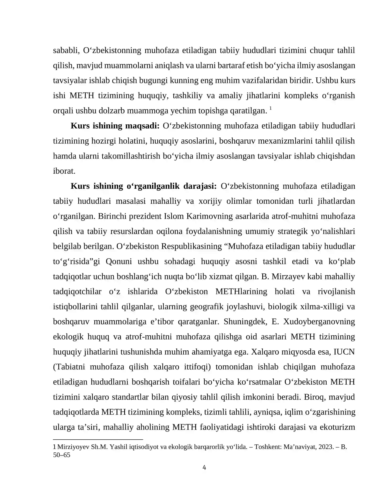 O‘ZBEKISTONNING MUHOFAZA ETILADIGAN TABIIY (QO‘RIQXONALAR, BUYURTMAXONALAR, TABIAT BOG‘LARI, REZERVATLAR, PITOMNIKLAR) HUDUDLARI 4