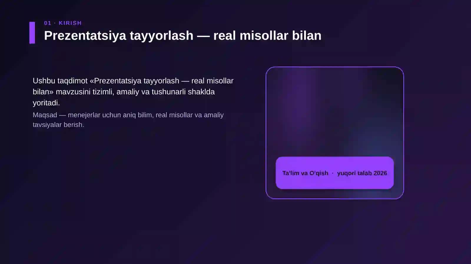 Prezentatsiya tayyorlash — real misollar bilan 4