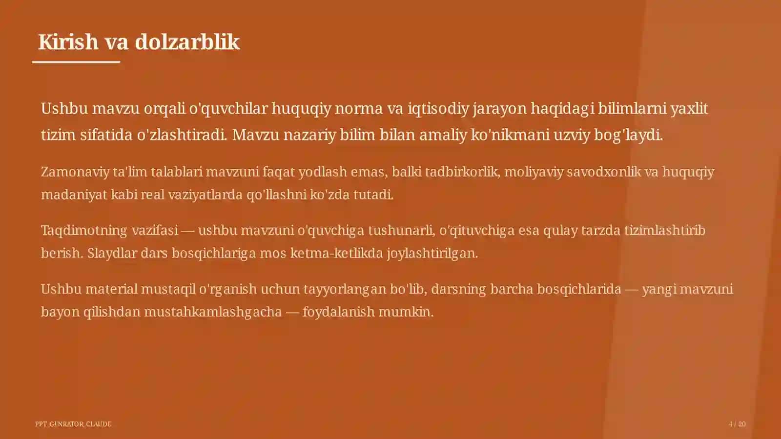 O'zbekiston Respublikasi Konstitutsiyasi: asosiy tamoyillar (9-sinf) 4