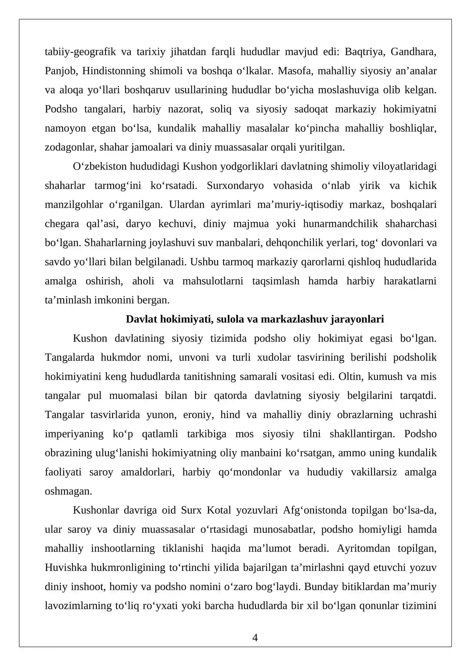 Kushonlar Davrida O‘zbekiston Hududidagi Shahrlar va Davlat Boshqaruvlari 4