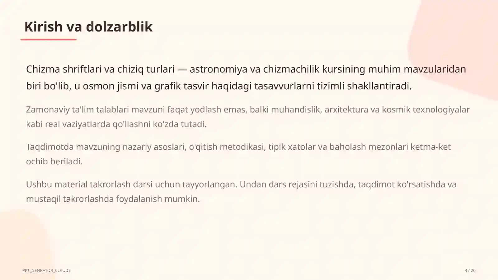 Chizma shriftlari va chiziq turlari (8-sinf) 4