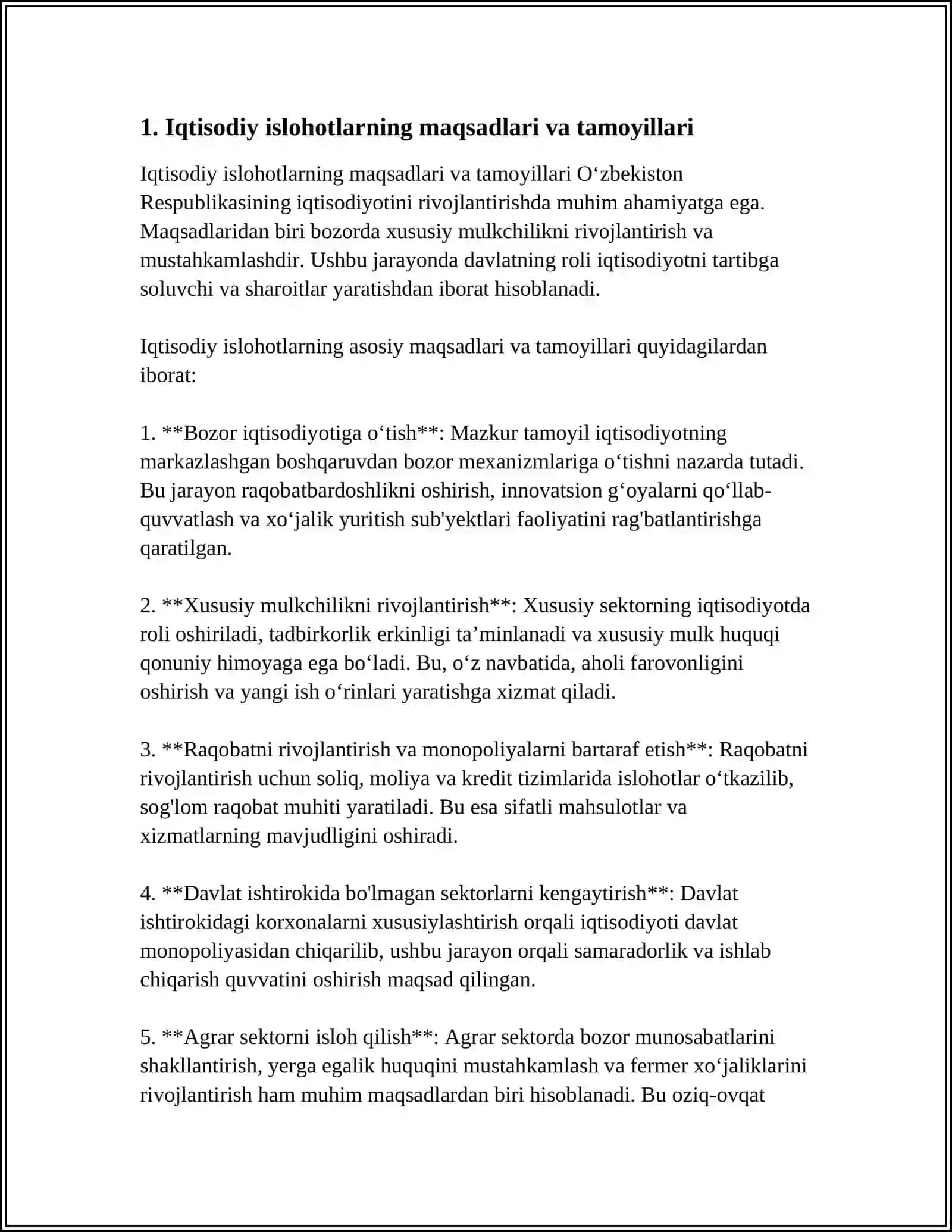 IQTISODIY ISLOHOTLAR, XUSUSIY MULKCHILIKNING SHAKLLANISHI 4
