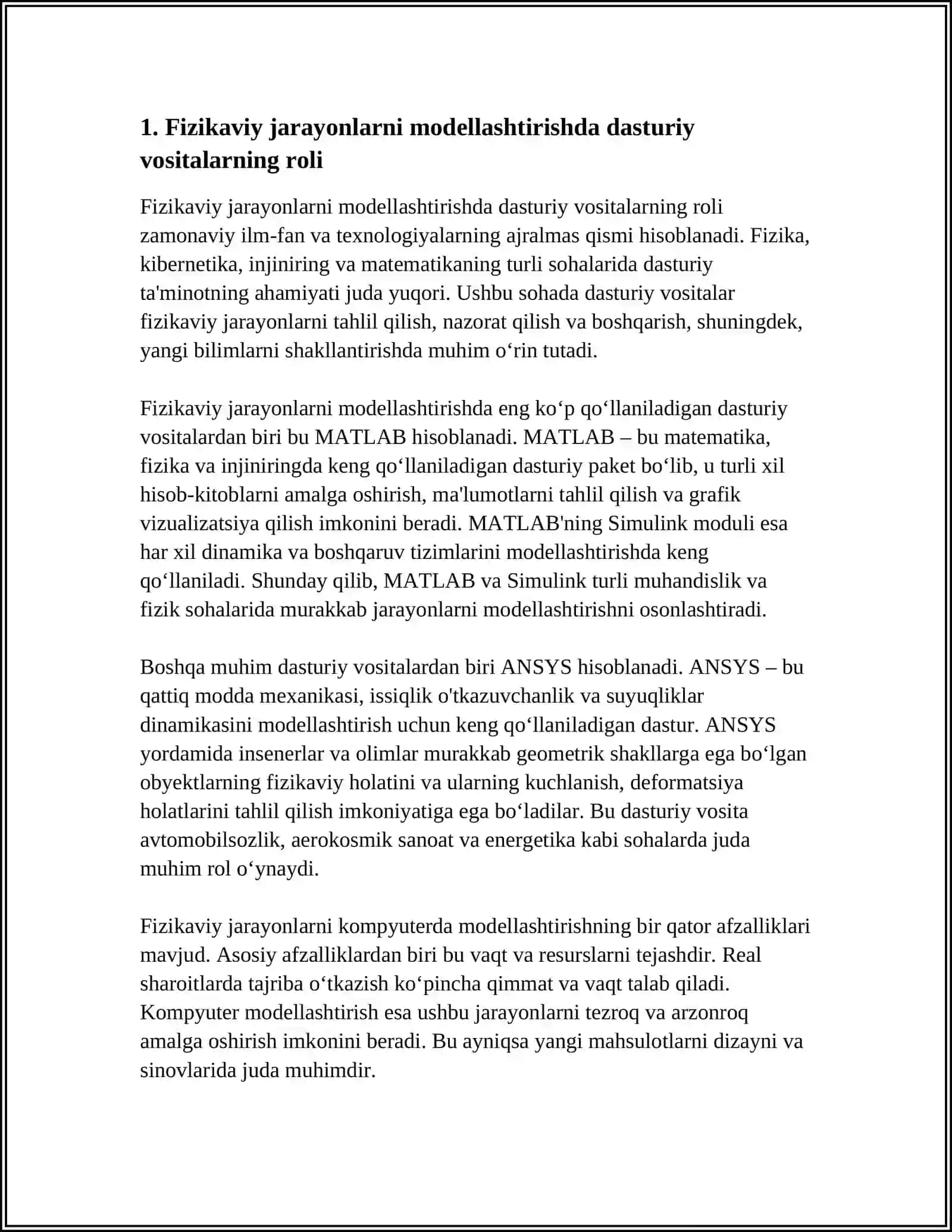 FIZIKAVIY JARAYONLARNI MODELLASHTIRIB IMKONIYATINI BERUVCHI DASTURIY VOSITALAR ORQALI FIZIKAVIY JARAYONLARNI MODELLASHTIRISH 4
