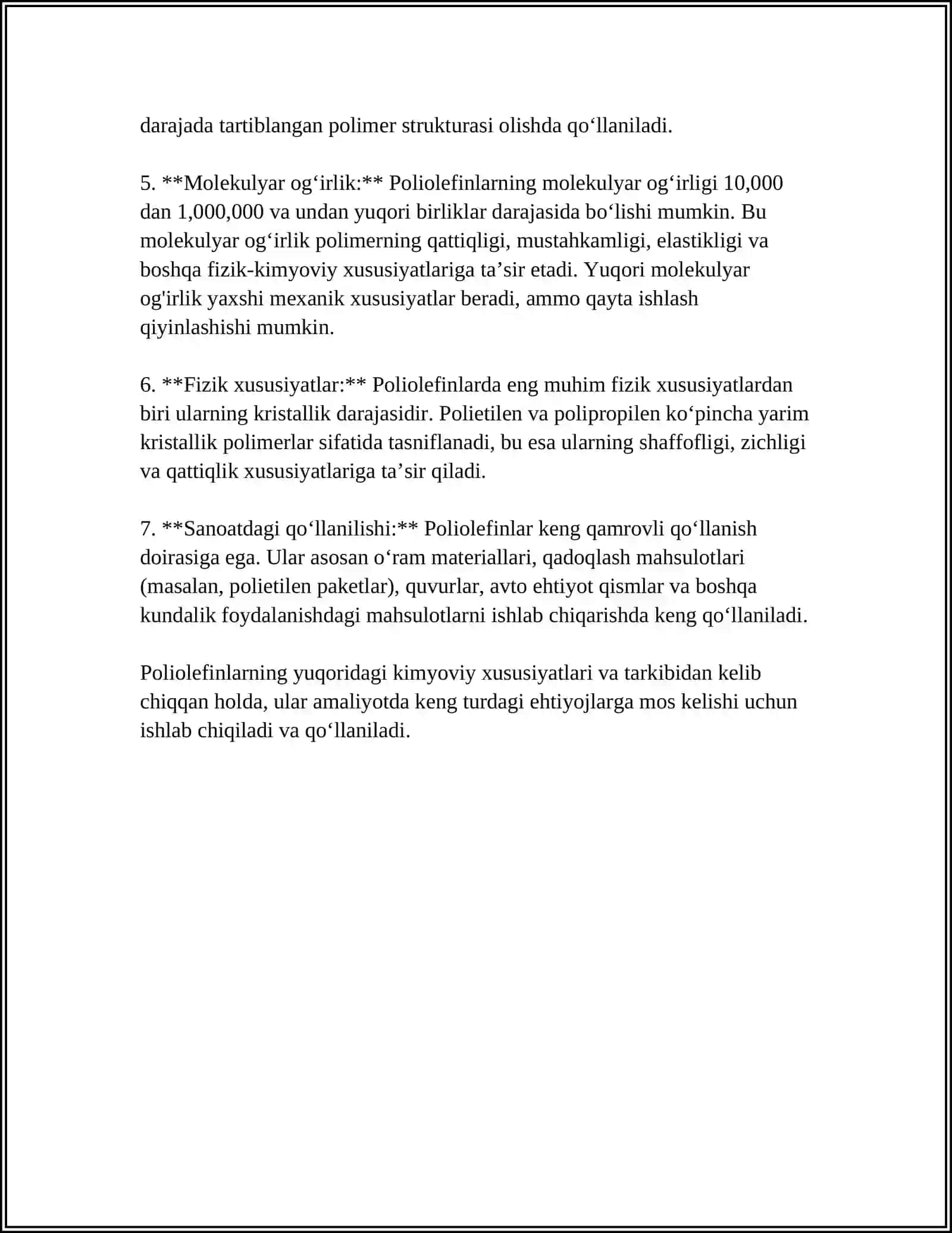 POLIOLEFINLARNING UMUMIY XOSSALARI 4
