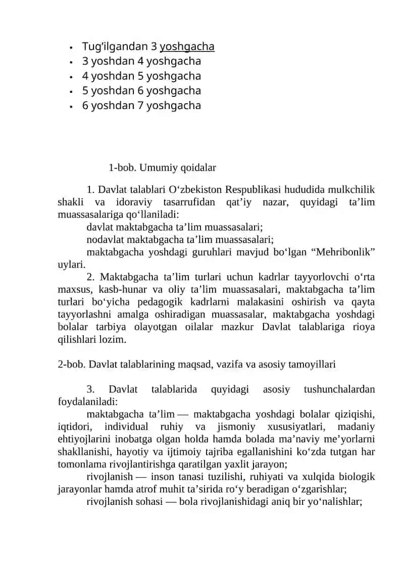 O‘zbekiston Respublikasining Ilk va Maktabgacha Yoshdagi Bolalar Rivojlanishiga Qo‘yiladigan Davlat Talablari 4