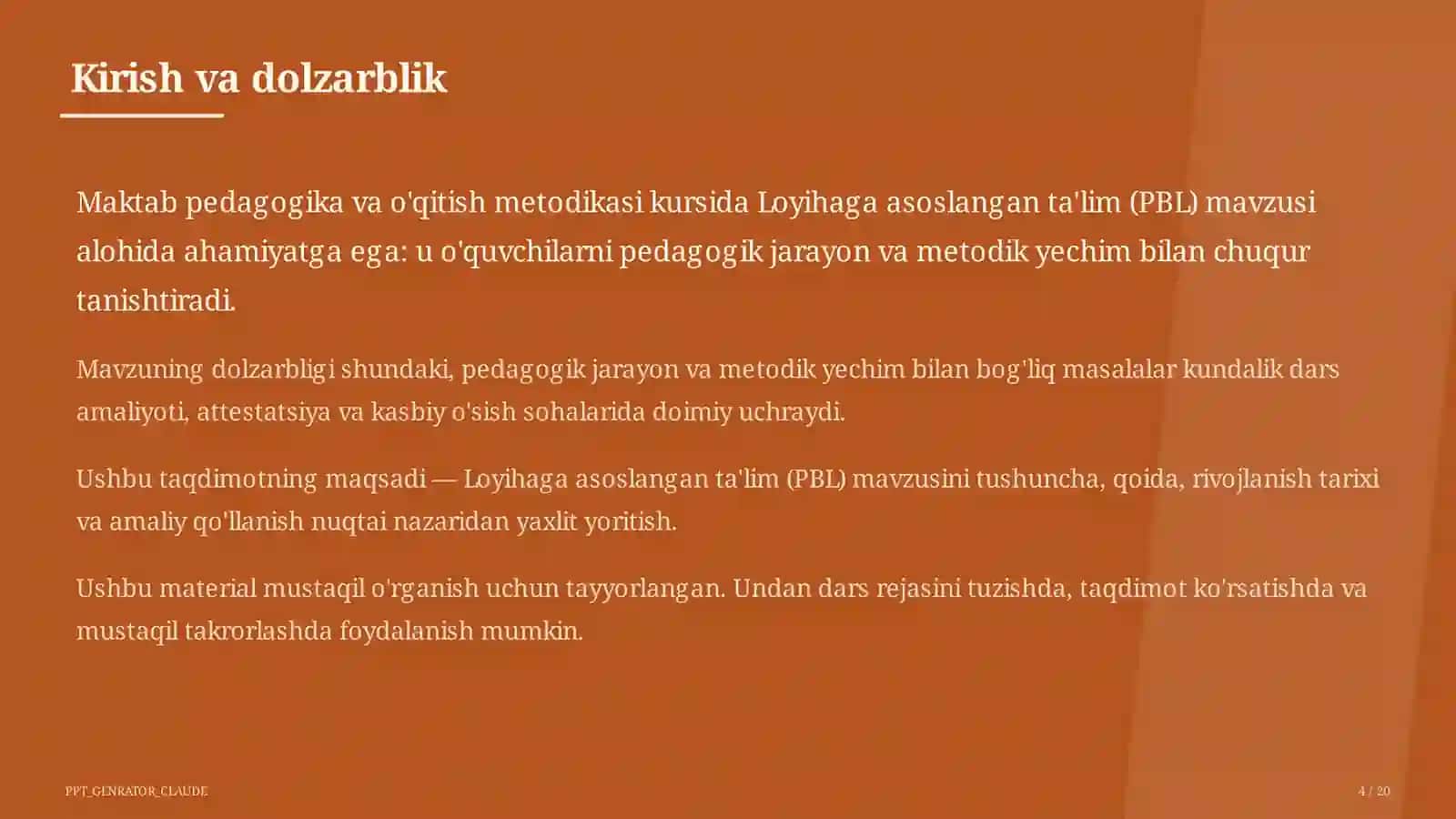 Loyihaga asoslangan ta'lim (PBL) 4