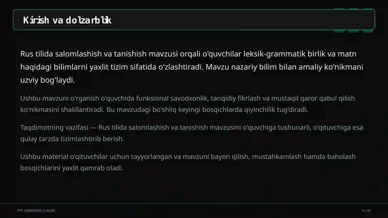 Rus tilida salomlashish va tanishish (2-sinf) 4