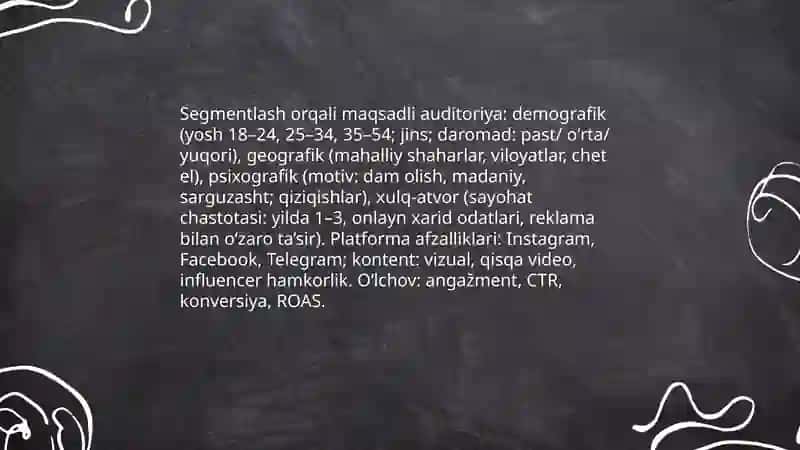 Turizm kampaniyasining ijtimoiy tarmoqlardagi marketing faoliyatini oʻrganish 4