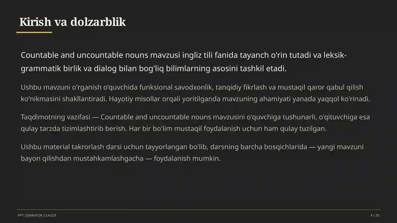Countable and uncountable nouns (5-sinf) 4