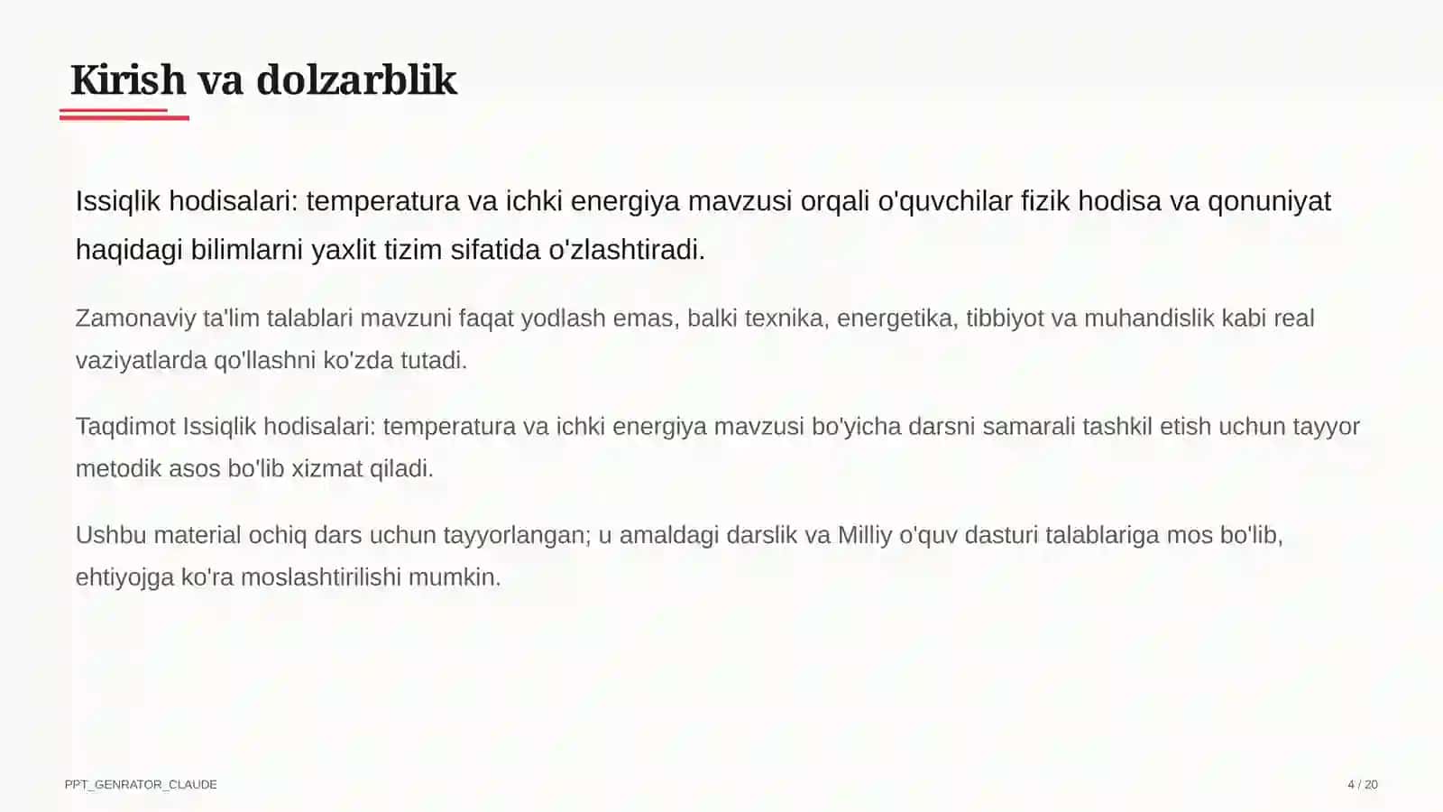 Issiqlik hodisalari: temperatura va ichki energiya (8-sinf) 4