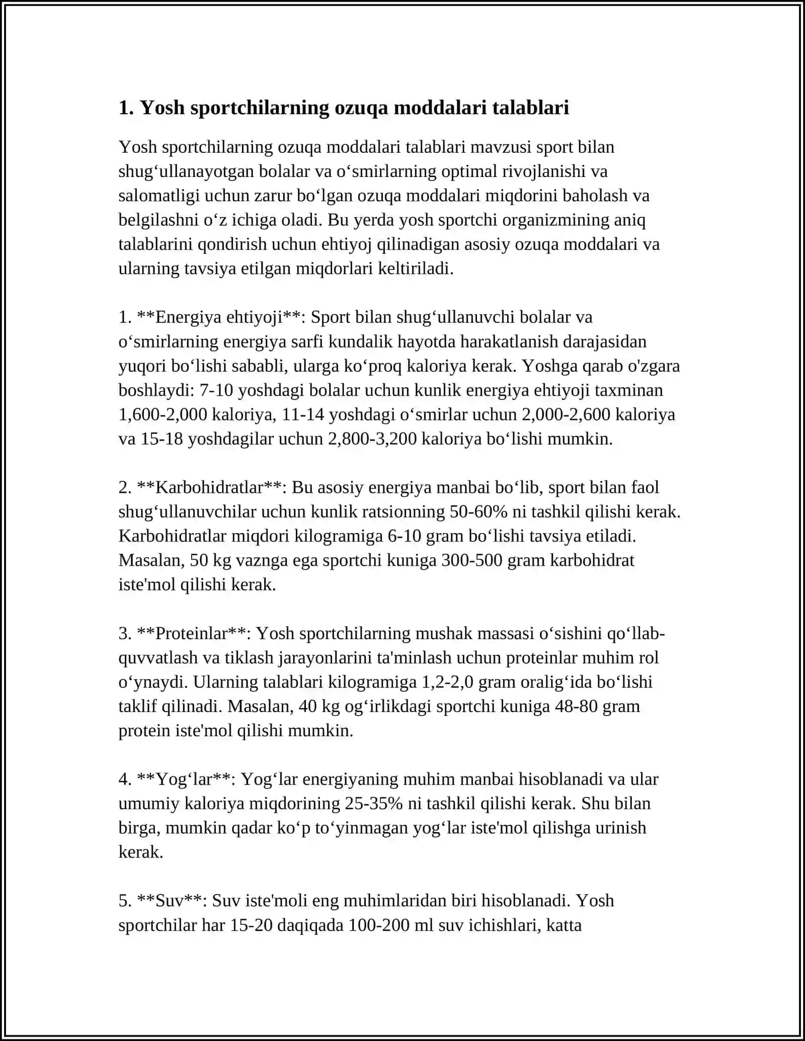 SPORTCHILARNING QUVVAT YOʻQOTISHI MUSOBAQALARGA TAYYORGARLIK DAVRIDA OVQATLANISH TARTIBI 4