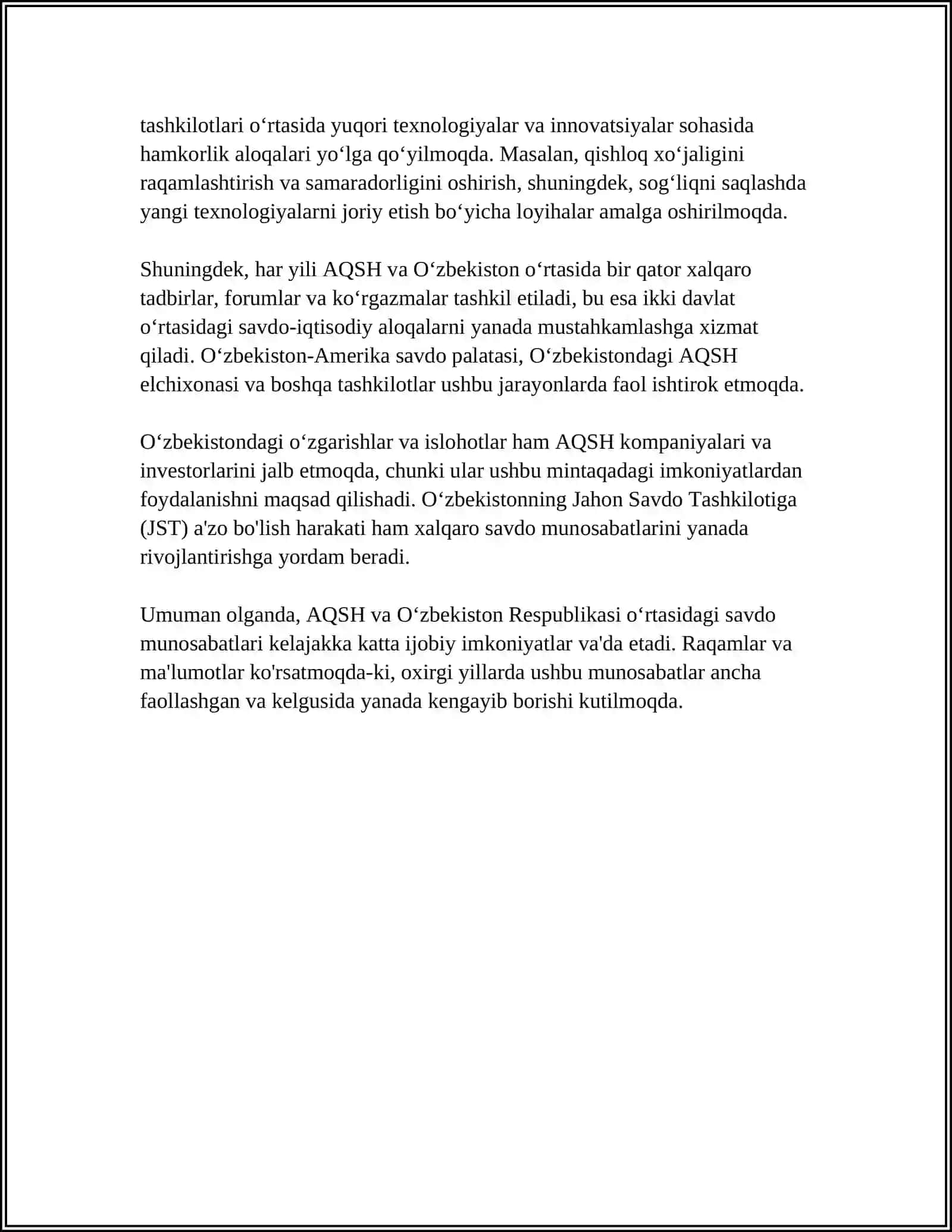 O‘ZBEKISTON RESPUBLIKASINING G‘ARB MAMLAKATLARI BILAN HAMKORLIK ALOQALARI 4