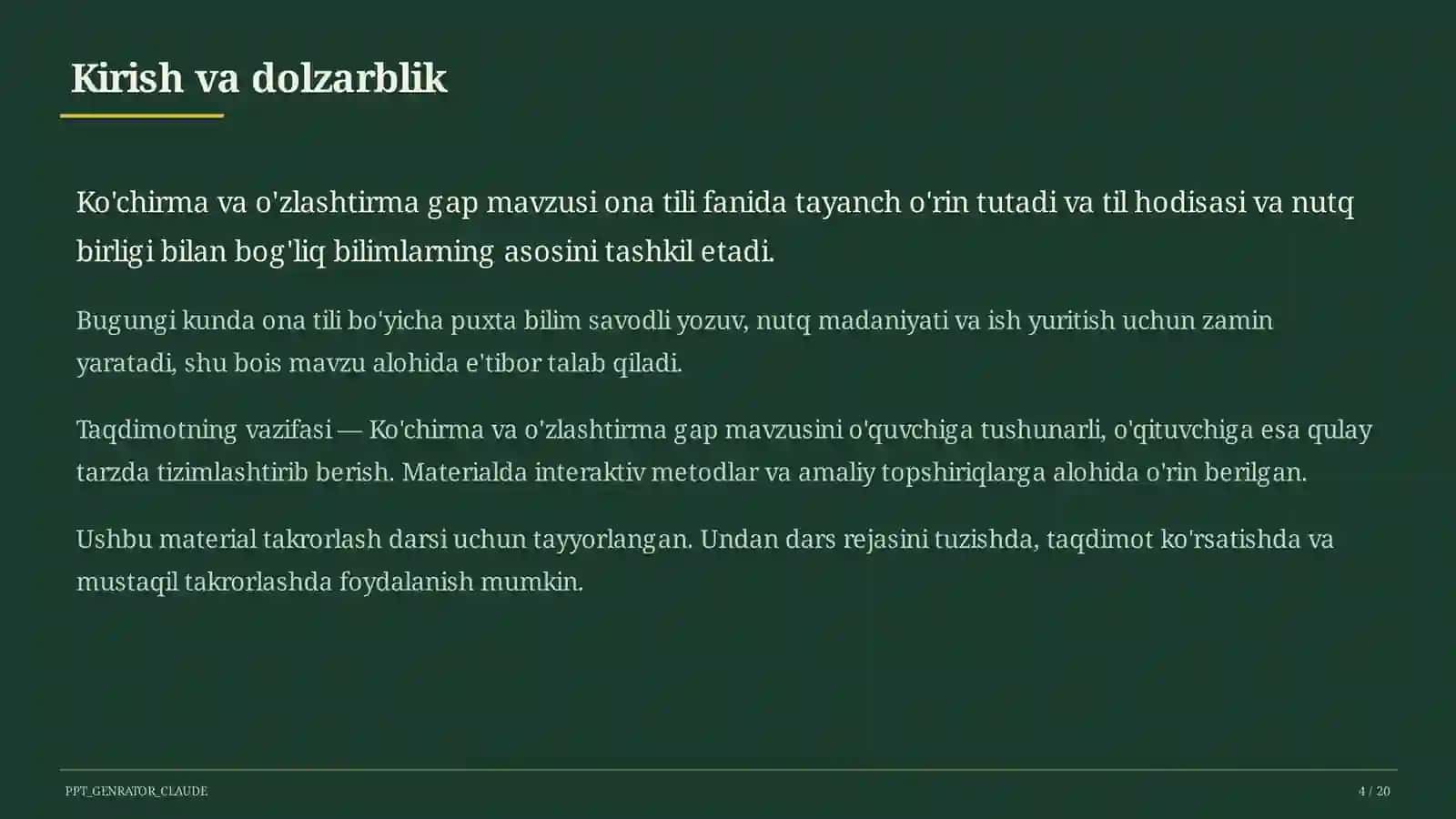 Ko'chirma va o'zlashtirma gap (9-sinf) 4