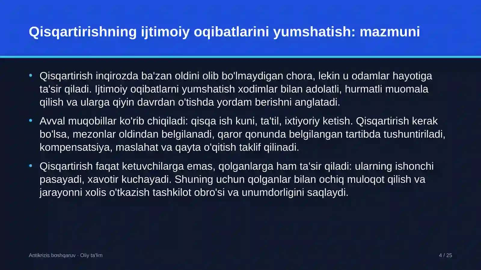 Xususiy banklarda xodimlarni qisqartirishning ijtimoiy oqibatlarini yumshatish 4