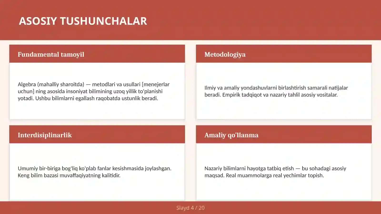 Algebra (mahalliy sharoitda) — metodlari va usullari [menejerlar uchun] 4