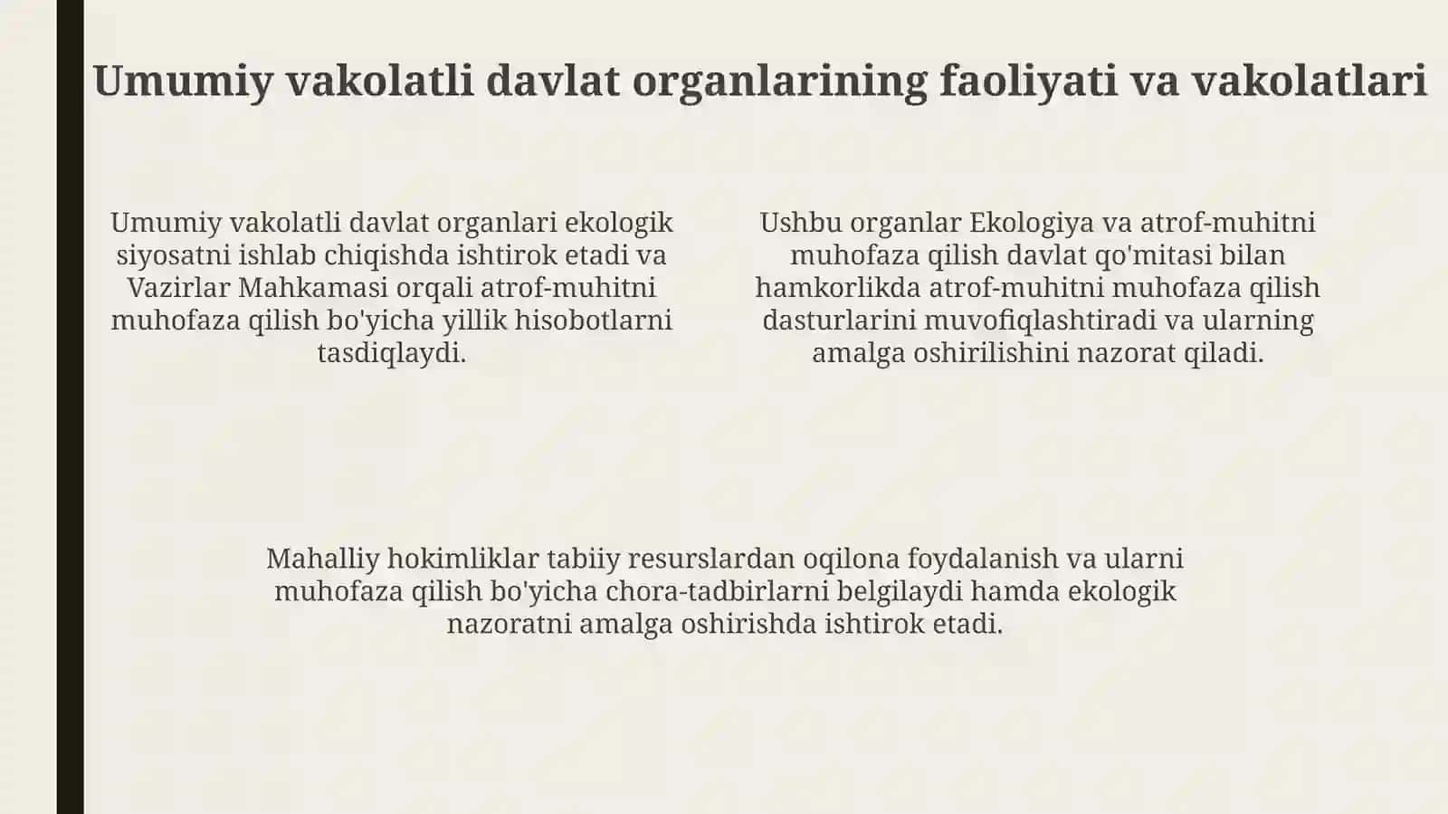 Ekologiyasohasidaumumiyvamaxsusvakolatlidavlatorganlarifaoliyativavakolatlari 4