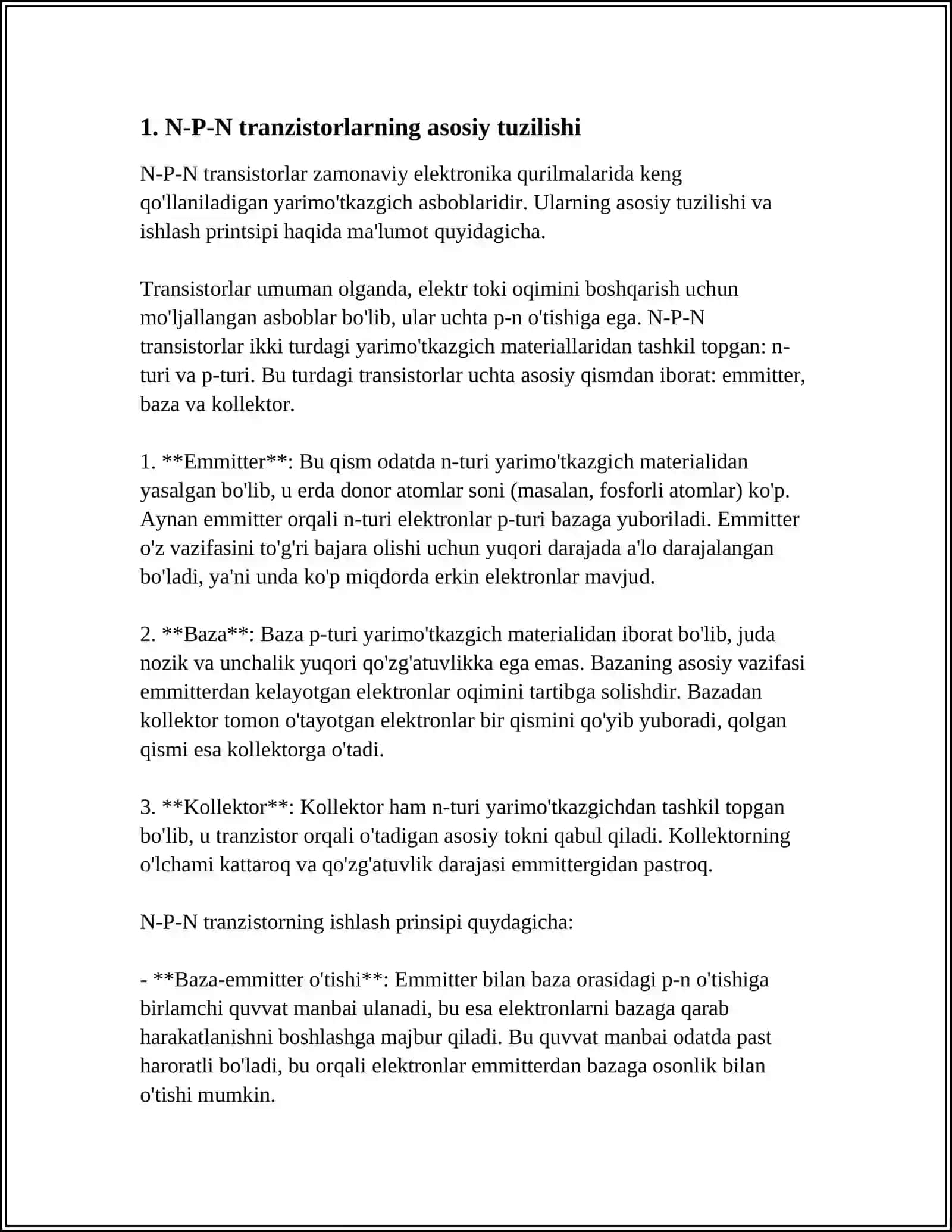 N-P-N VA P-N-P BIPOLYAT TRANZISTORLARNING TUZILISHI VA ISHLASH PRINTSIPLARI 4