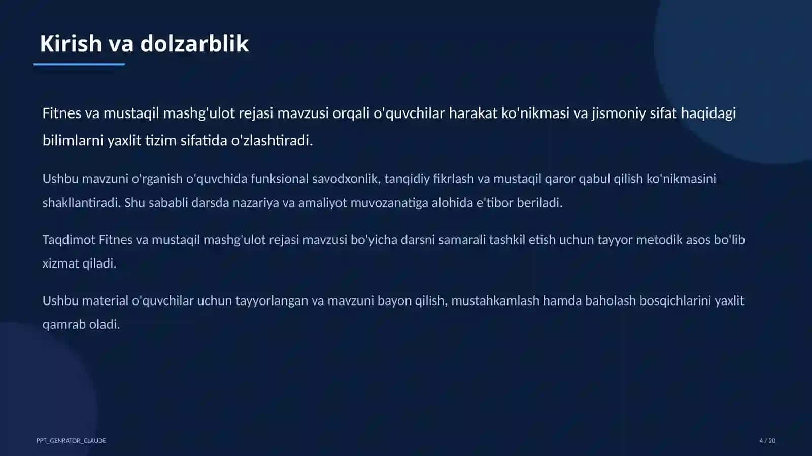 Fitnes va mustaqil mashg'ulot rejasi (11-sinf) 4