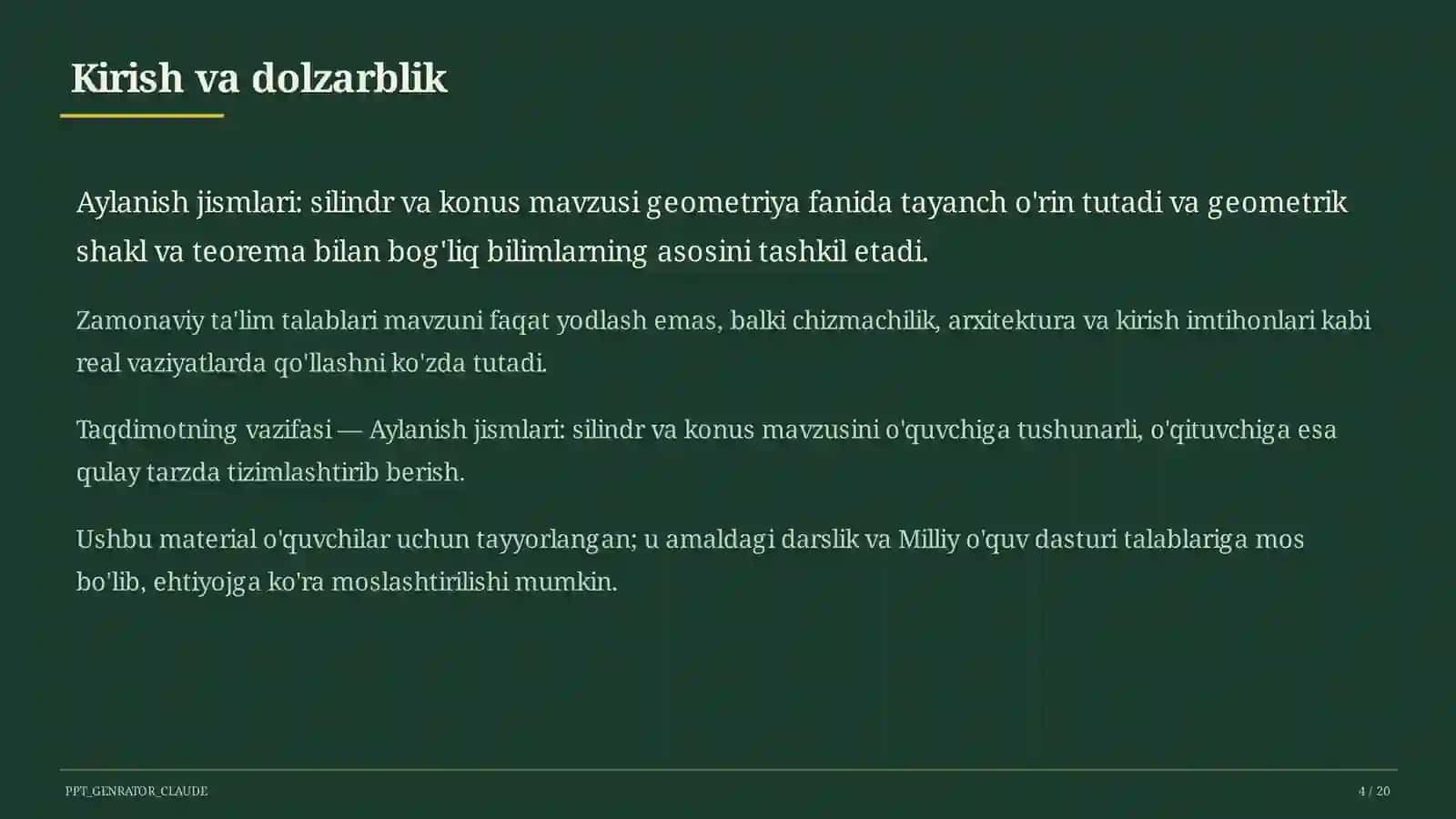 Aylanish jismlari: silindr va konus (11-sinf) 4