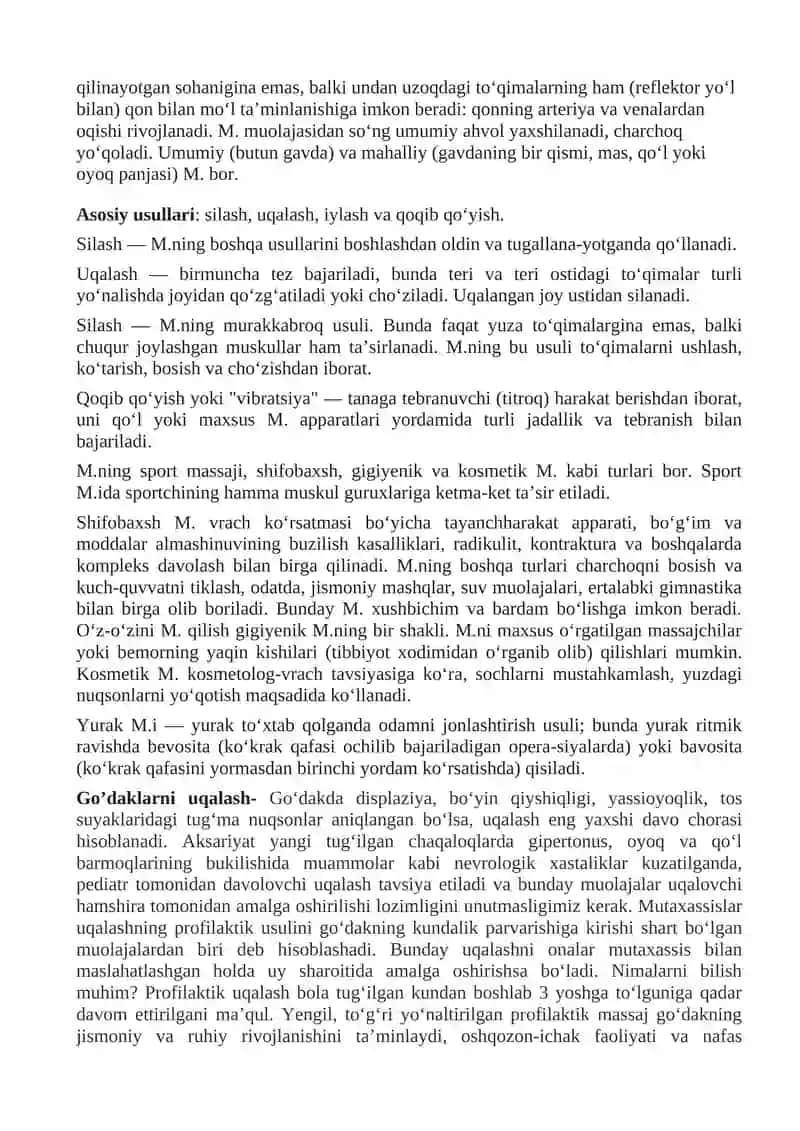 Uqalashning organizmga ta’siri. Davolovchi sog’lomlashtiruvchi uqalashni o’rganish 4