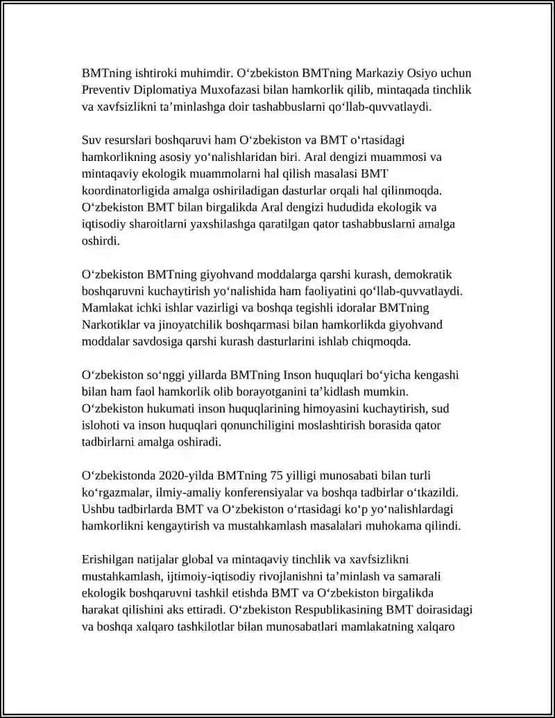 Oʻzbekistonning Xalqaro Tashkilotlar Bilan Hamkorlik Aloqalari 4