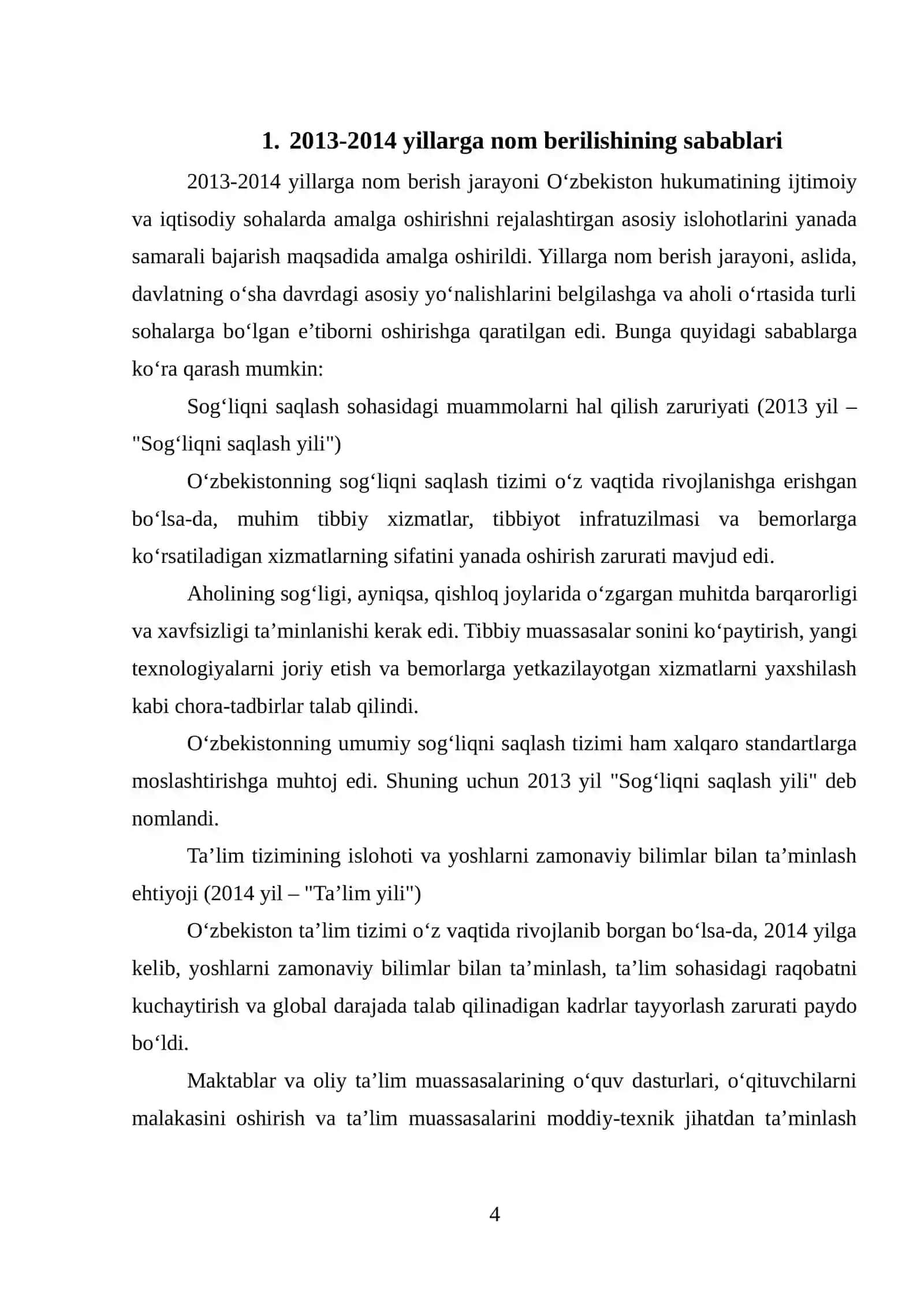 2013-2014 yillarga nom berilishi va davlat dasturlarida nomlangan yil bo‘yicha amalga oshirilgan ishlar 4
