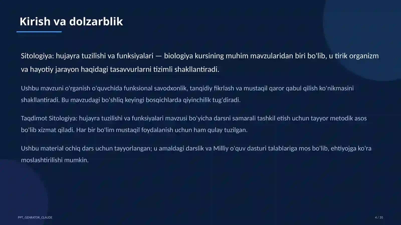 Sitologiya: hujayra tuzilishi va funksiyalari (9-sinf) 4