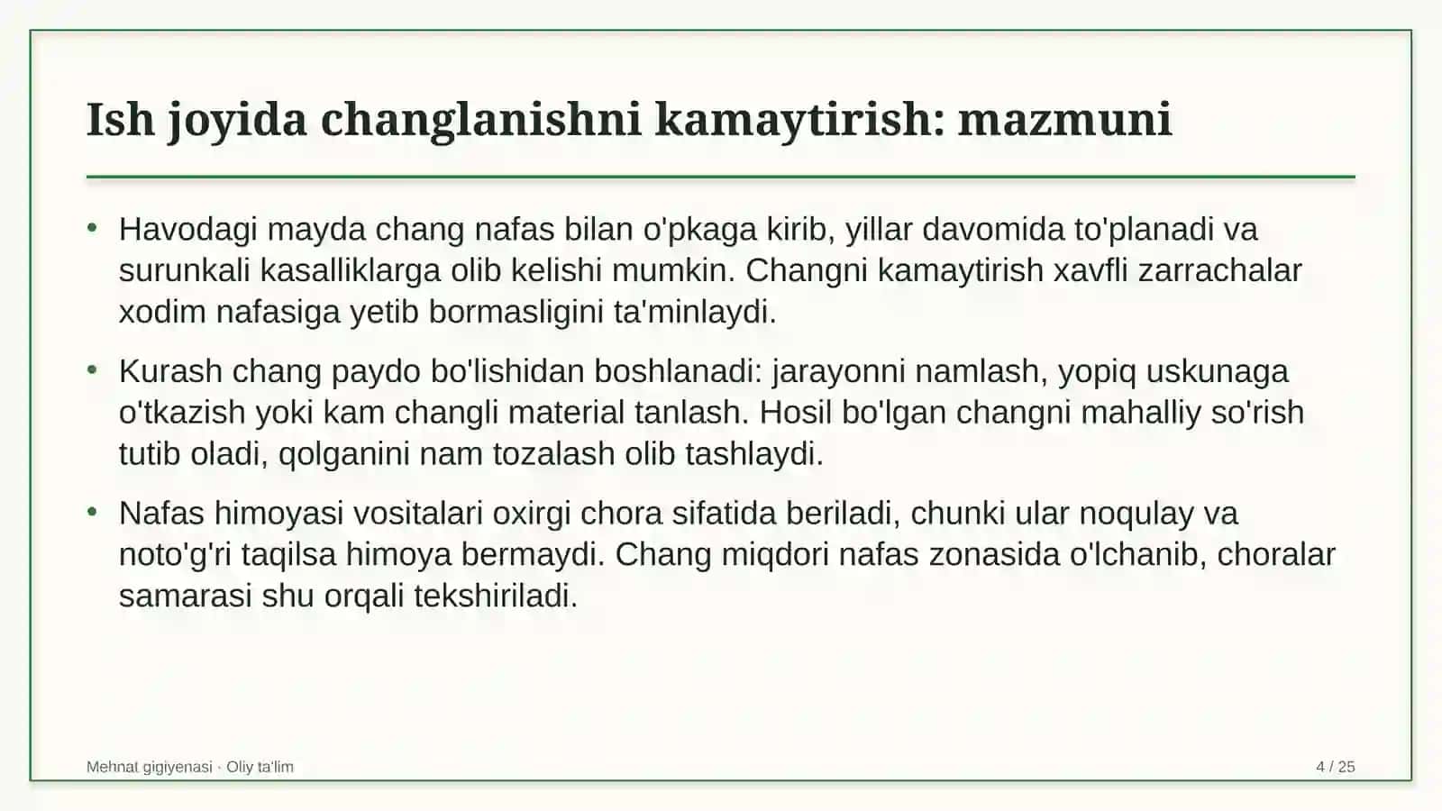 Zargarlik ustaxonalarida ish joyida changlanishni kamaytirish 4