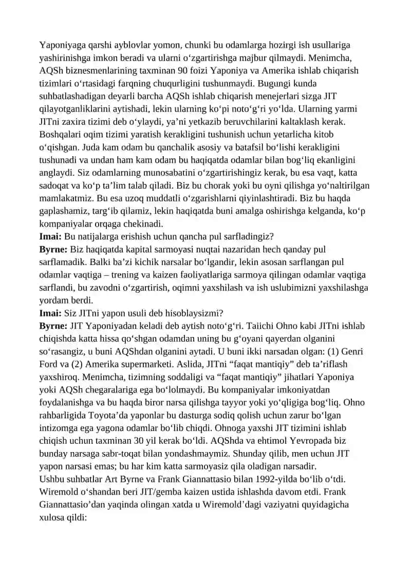 Wiremold kompaniyasidagi vaqtida yetkazib berish (JIT) tizimini joriy etish 4