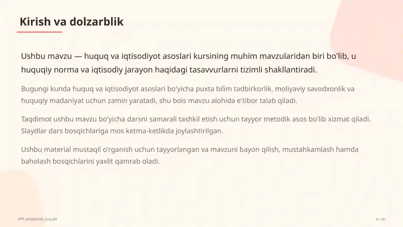 O'zbekiston Respublikasi Konstitutsiyasi: asosiy tamoyillar (9-sinf) 4
