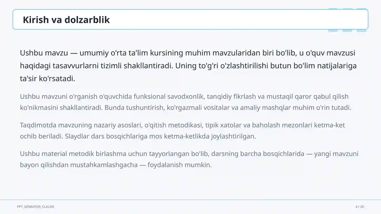 EMaktab sun'iy intellekt yordamchisi va dars konstruktori: o'qituvchi vaqtini tejash 4