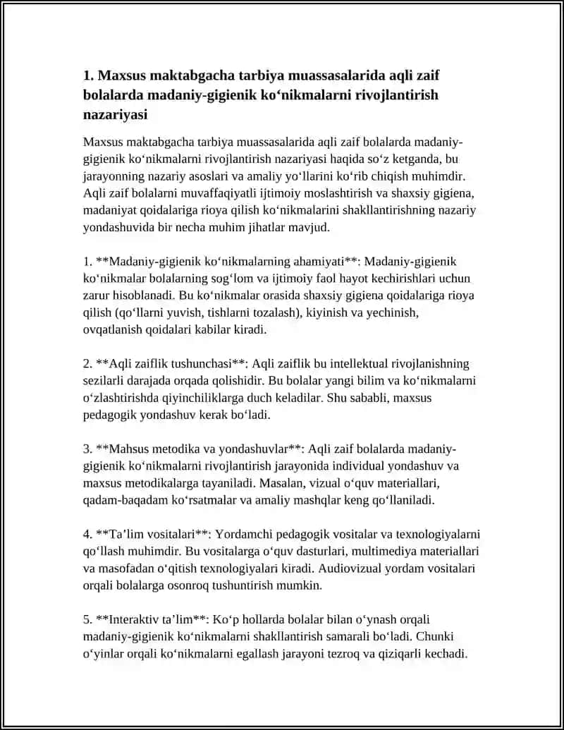 MAXSUS MAKTABGACHA TARBIYA MUASSASALARIDA AQLI ZAIF BOLALARDA MADANIY-GIGIENIK MALAKALARNI SHAKLLANTIRISH UCHUN SHAROITLARI 4