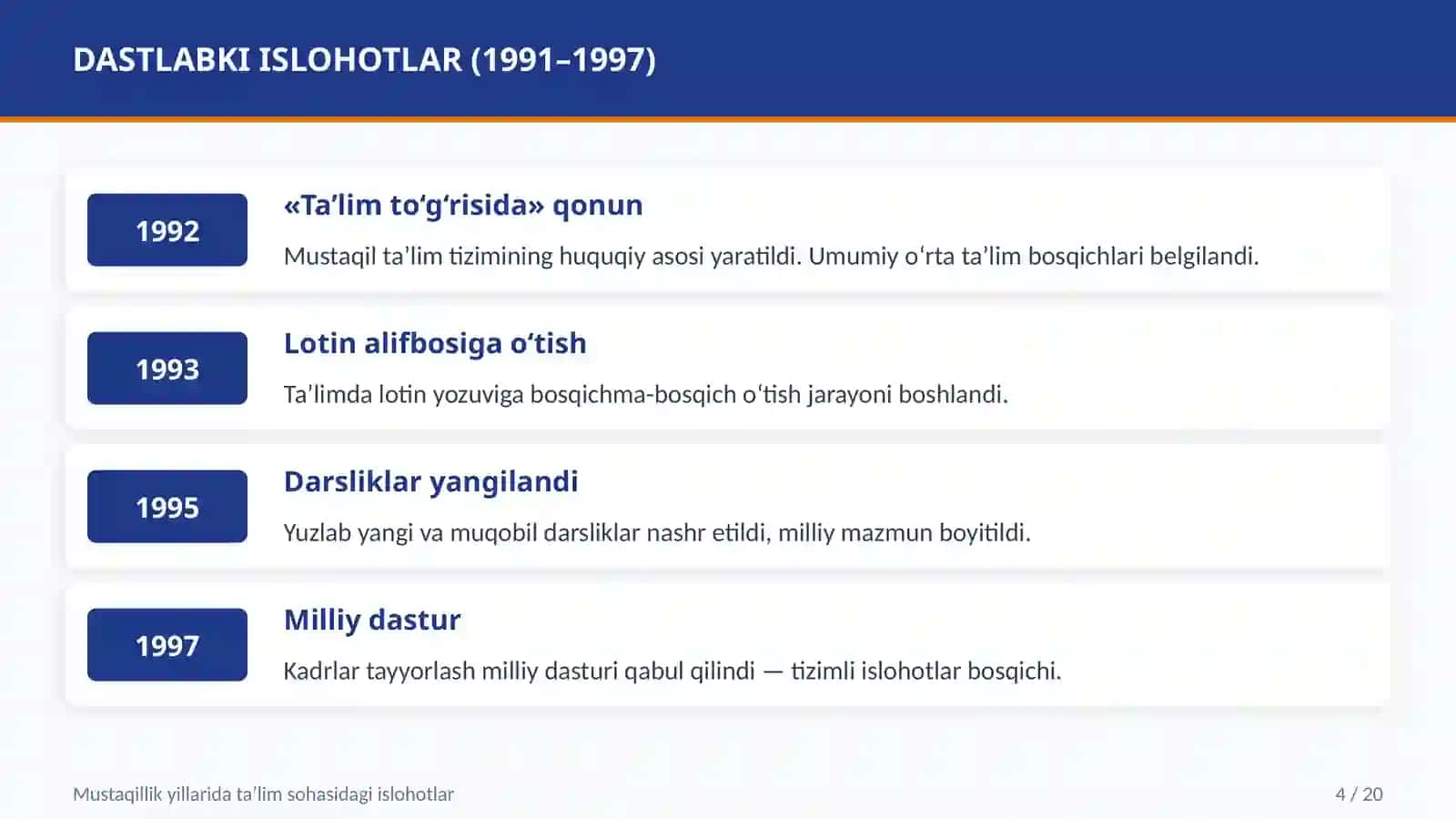 MUSTAQILLIK YILLARIDA TA’LIM SOHASIDAGI ISLOHOTLAR 4