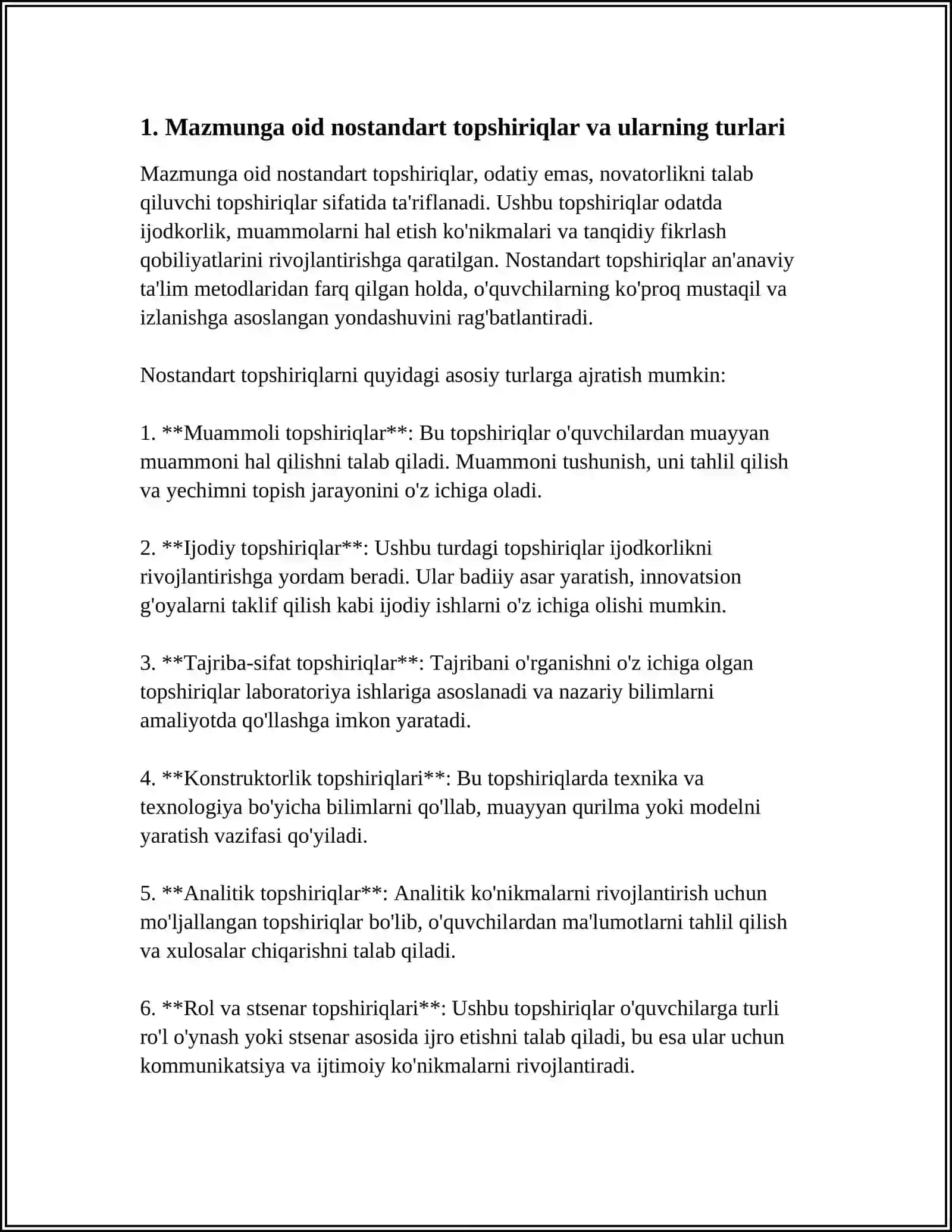 TURLI MAZMUNDAGI MANTIQIY NOSTANDART TOPSHIRIQ VA MASALALAR ORQALI FIKRLASHNI RIVOJLANTIRISH VA TAKOMILLASHTIRISH 4