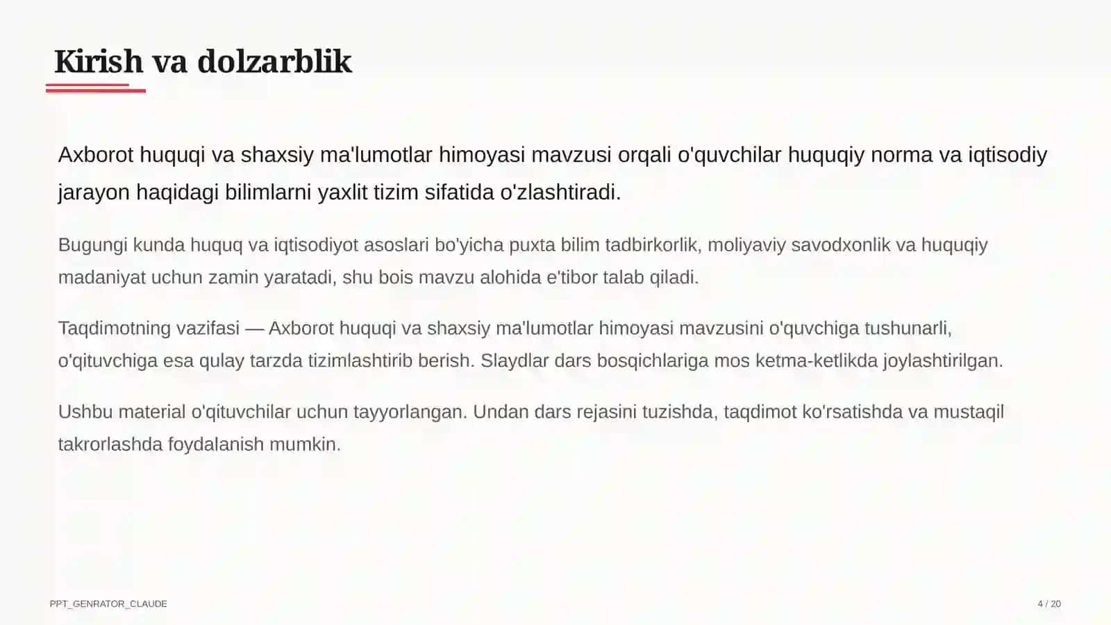 Axborot huquqi va shaxsiy ma'lumotlar himoyasi (11-sinf) 4