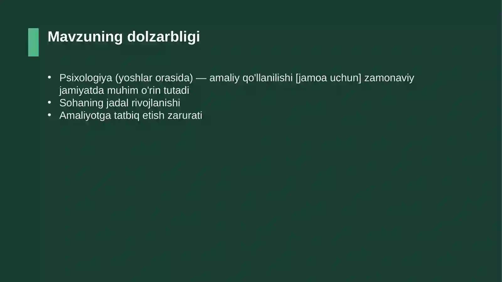 Psixologiya (yoshlar orasida) — amaliy qo'llanilishi [jamoa uchun] 4