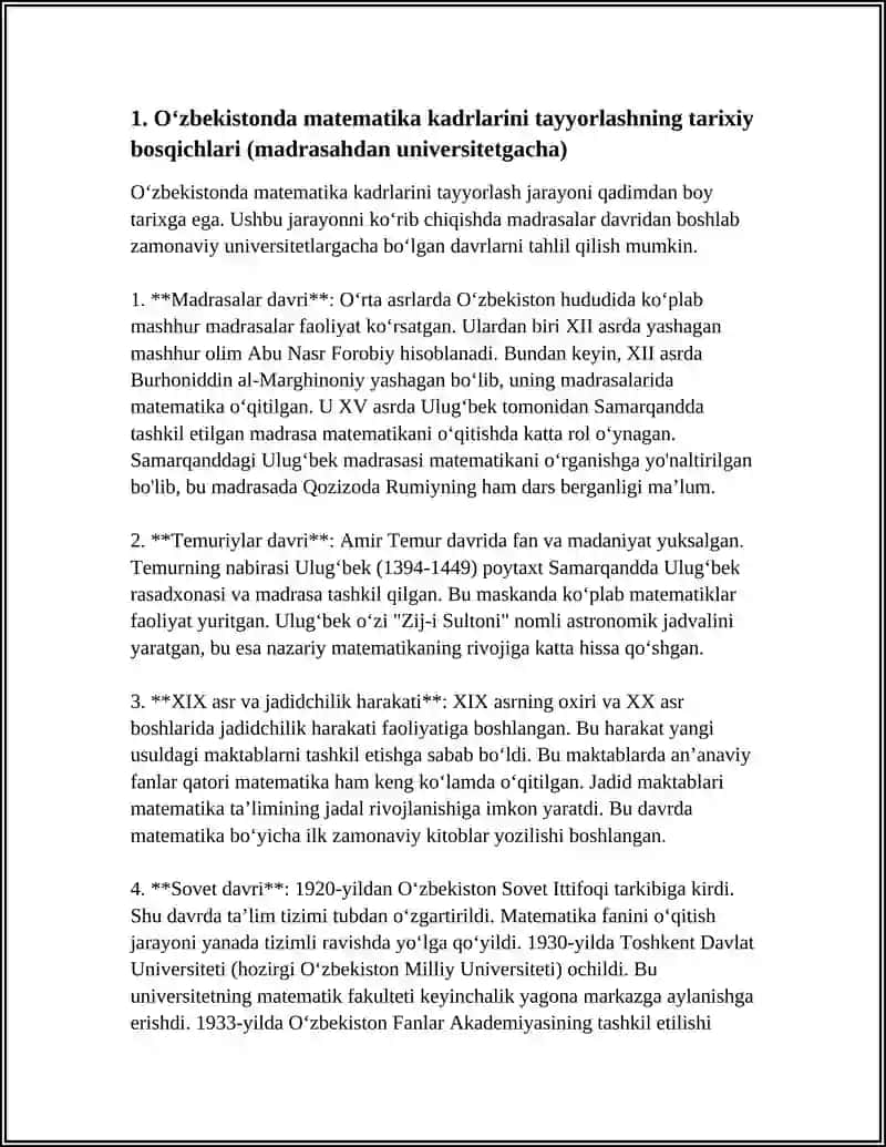 Oʻzbekistonda Matematika Kadrlarini Tayyorlash Tarixi 4
