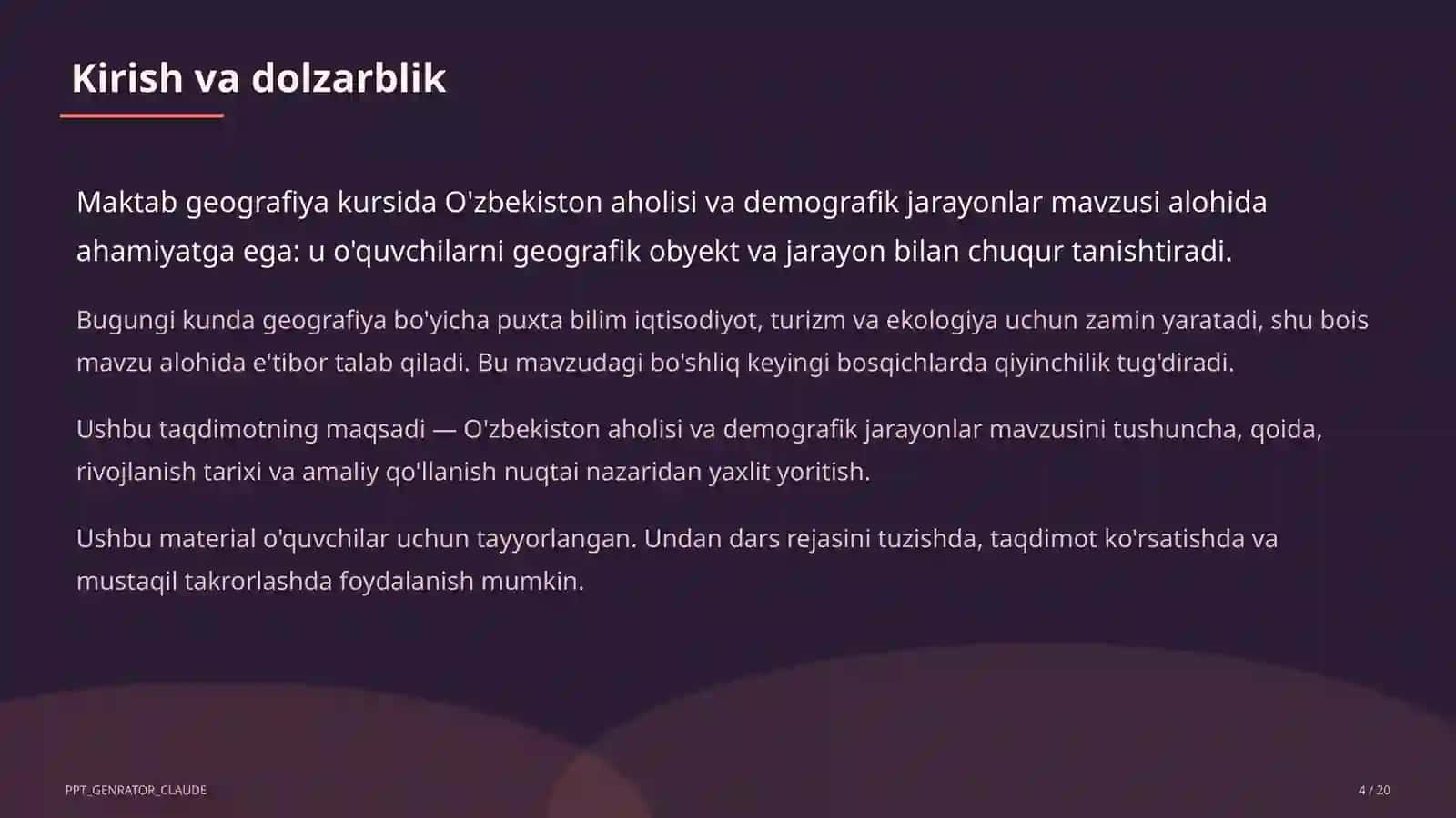 O'zbekiston aholisi va demografik jarayonlar (9-sinf) 4