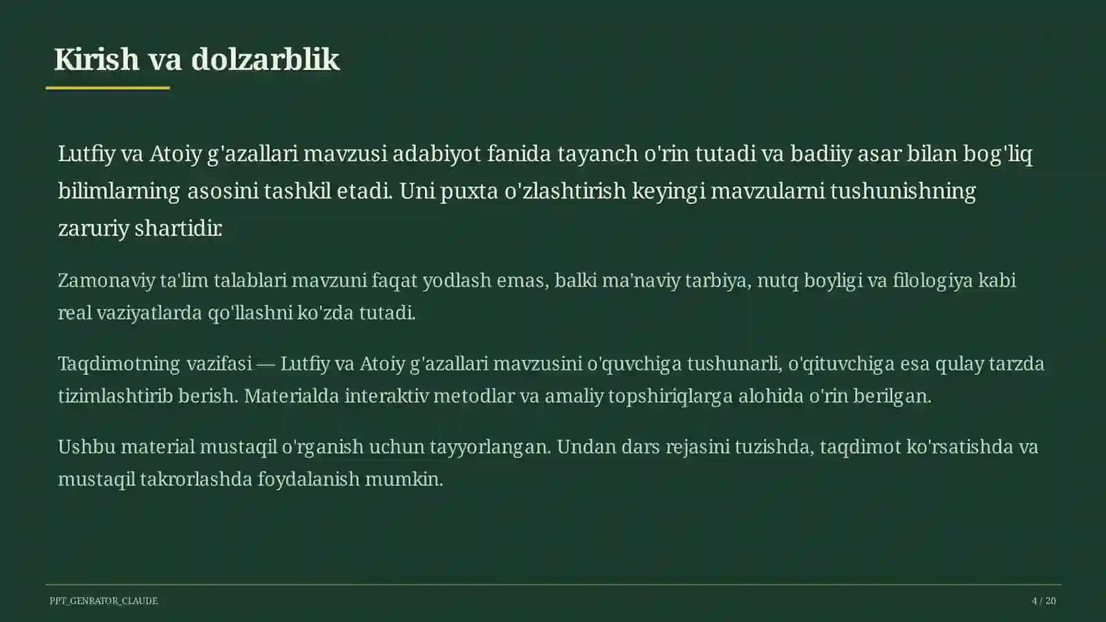 Lutfiy va Atoiy g'azallari (10-sinf) 4